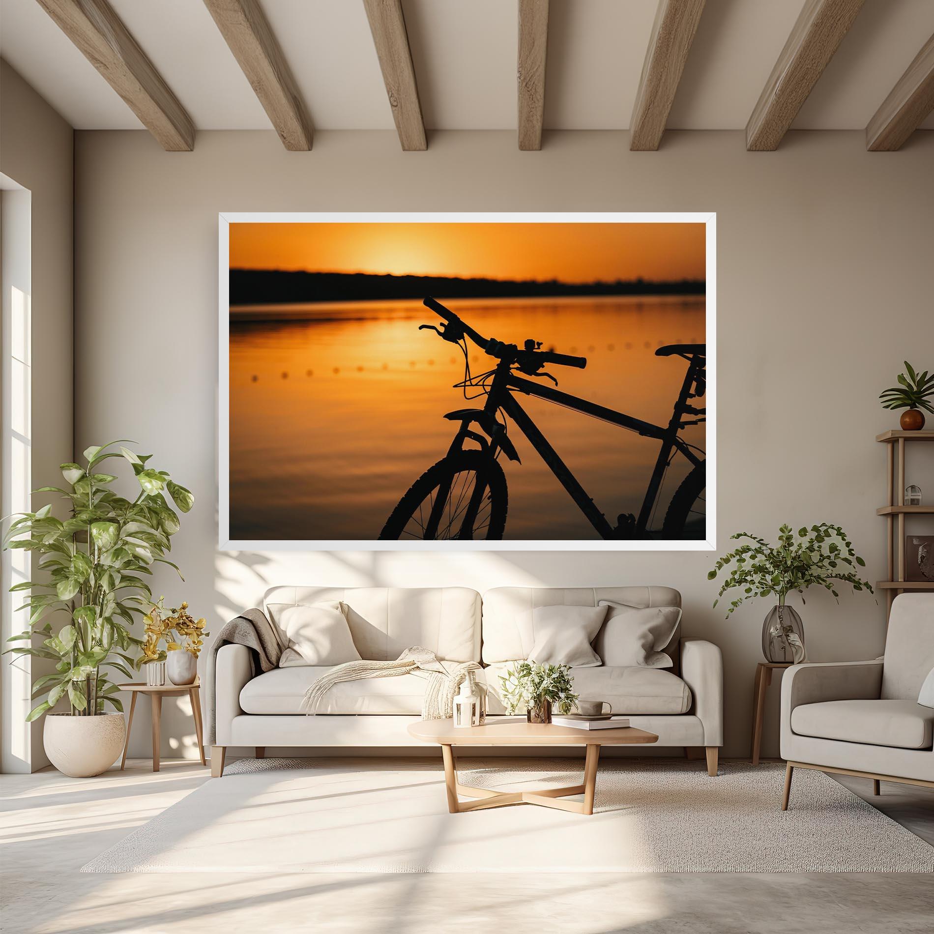 Leinwandbild Sunset Lake Bike mockup 6