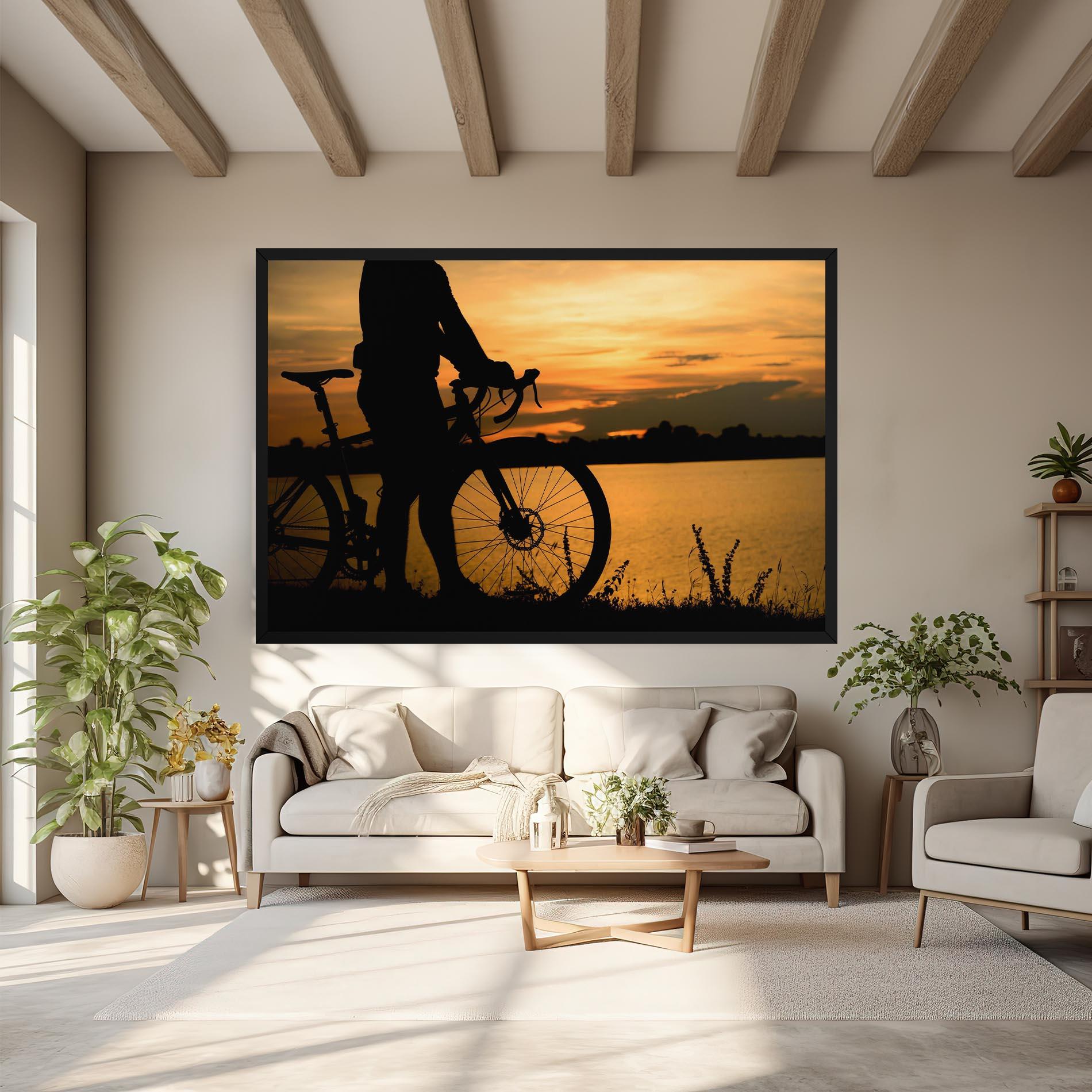 Leinwandbild Bicycle Sunset Silhouette mockup 6