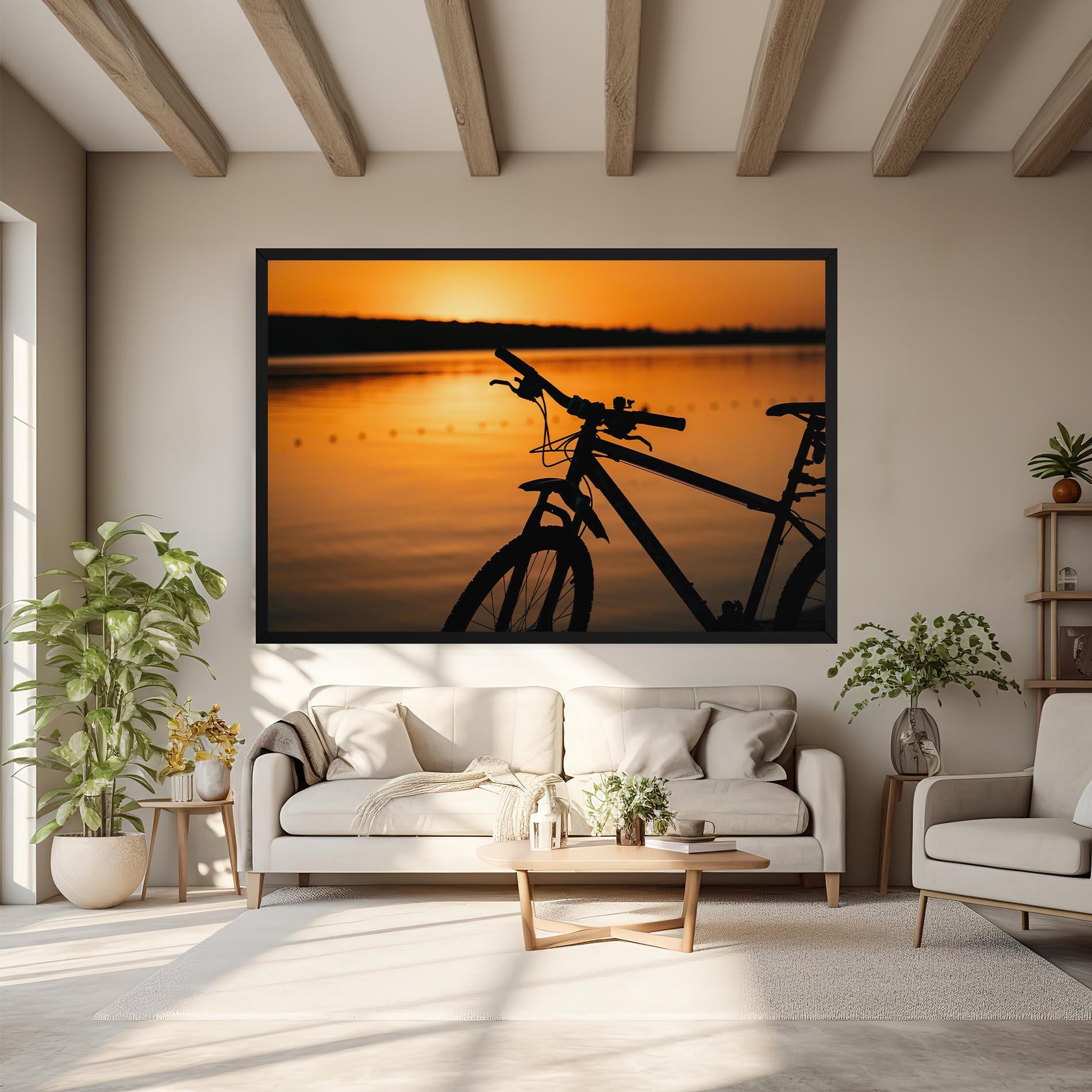 Leinwandbild Sunset Lake Bike mockup 6