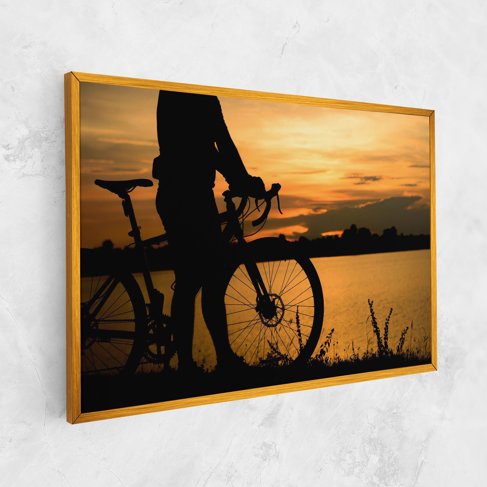 Leinwandbild Bicycle Sunset Silhouette mockup 1