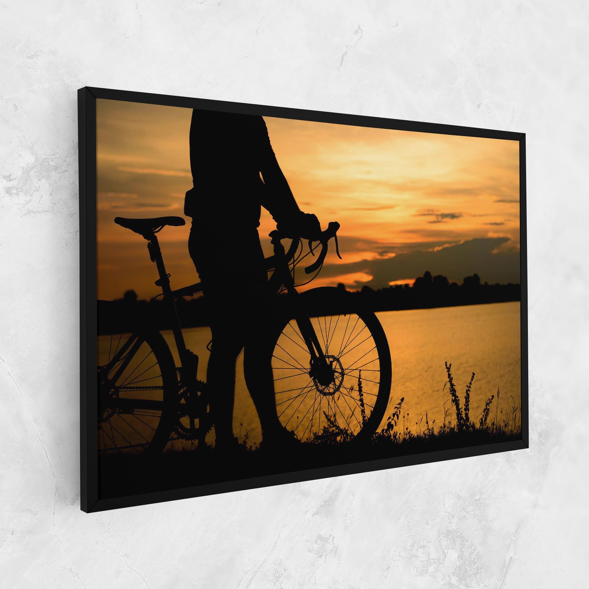 Leinwandbild Bicycle Sunset Silhouette mockup 1