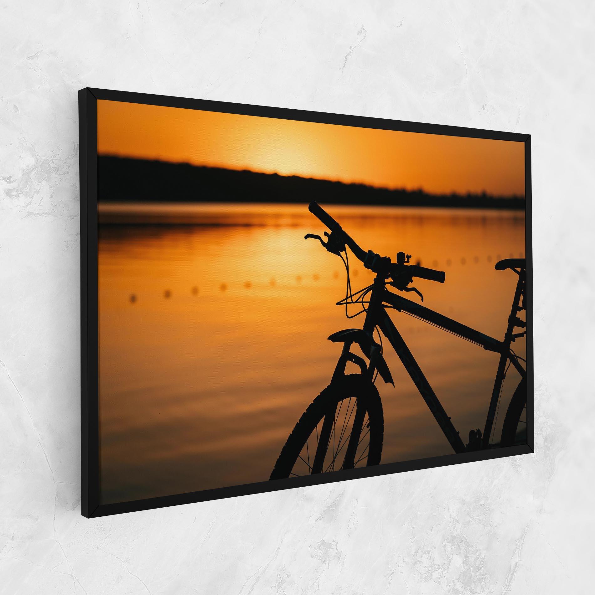 Leinwandbild Sunset Lake Bike mockup 1