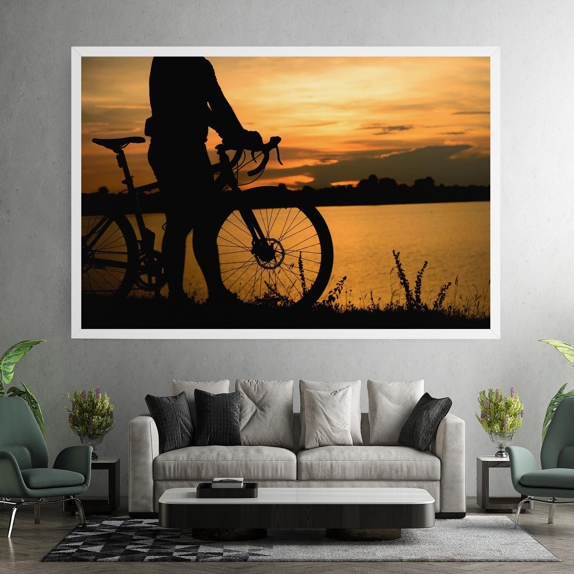 Leinwandbild Bicycle Sunset Silhouette mockup 7