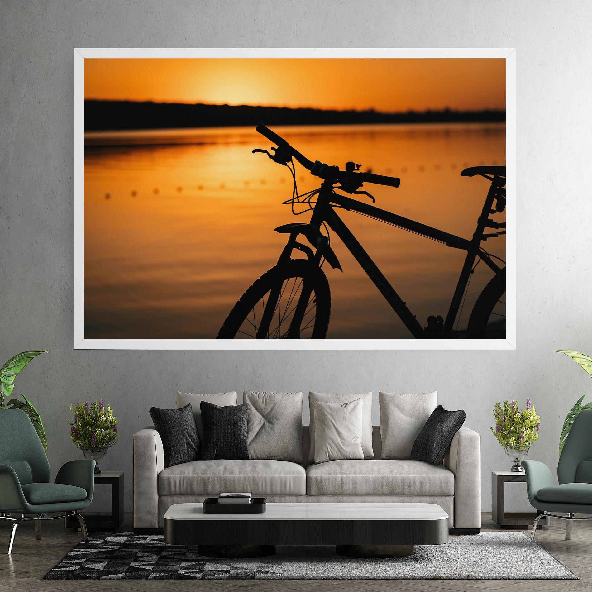 Leinwandbild Sunset Lake Bike mockup 7