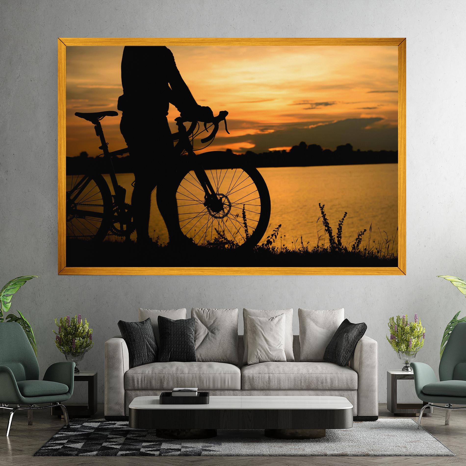 Leinwandbild Bicycle Sunset Silhouette mockup 7