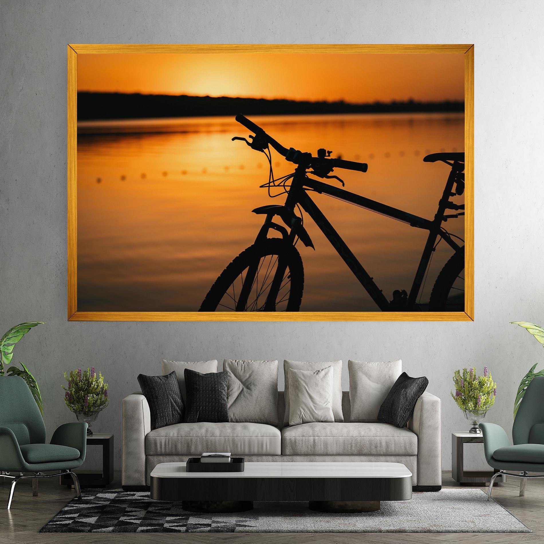 Leinwandbild Sunset Lake Bike mockup 7