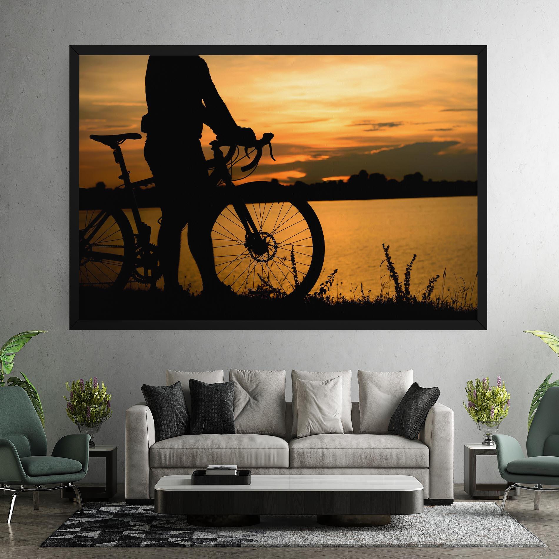 Leinwandbild Bicycle Sunset Silhouette mockup 7