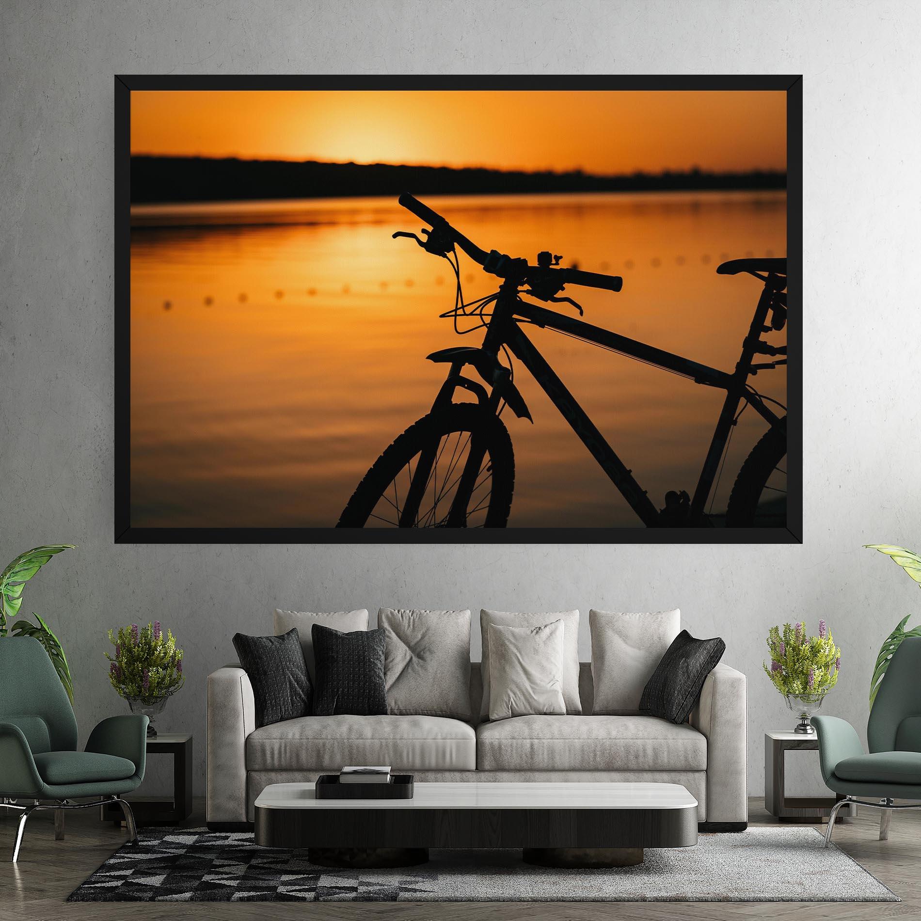Leinwandbild Sunset Lake Bike mockup 7