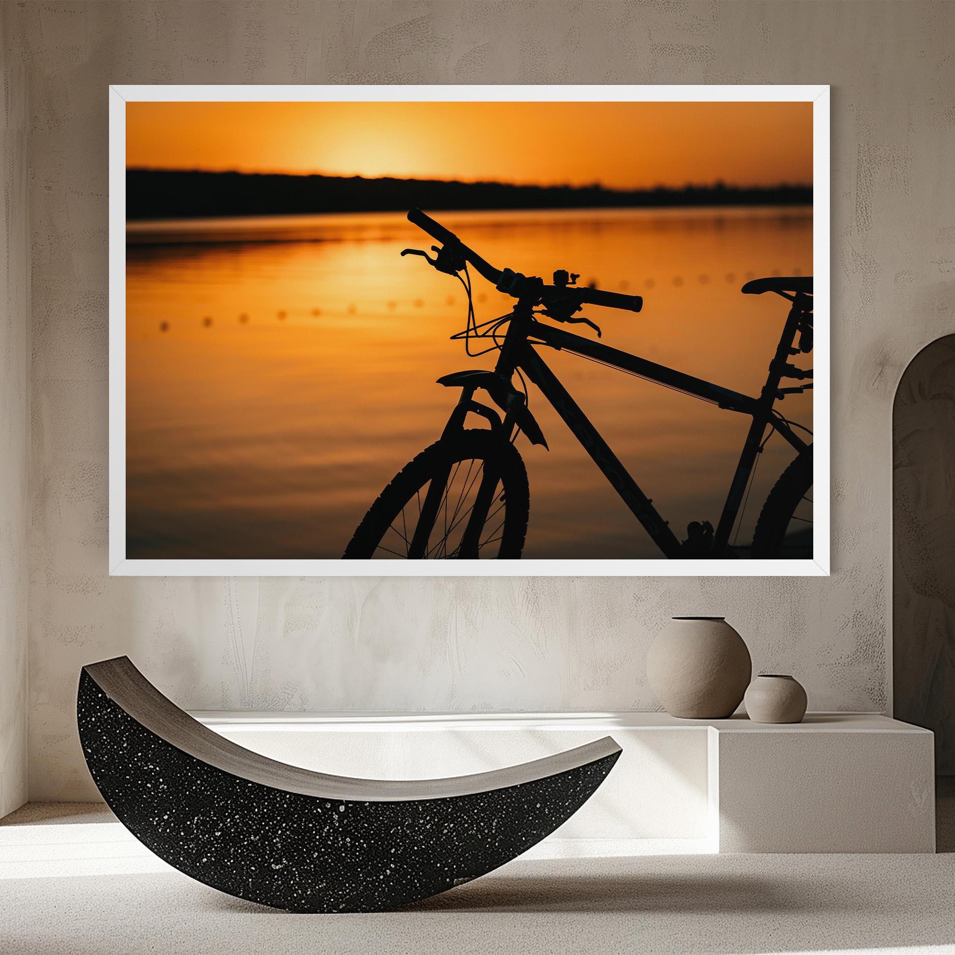 Leinwandbild Sunset Lake Bike mockup 8