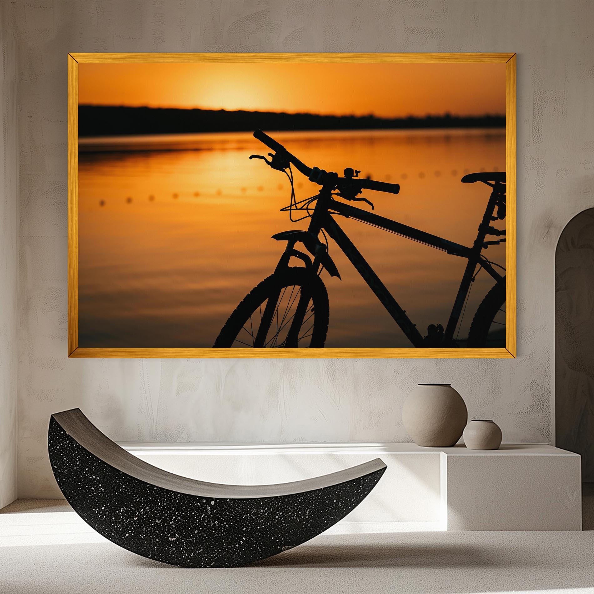 Leinwandbild Sunset Lake Bike mockup 8