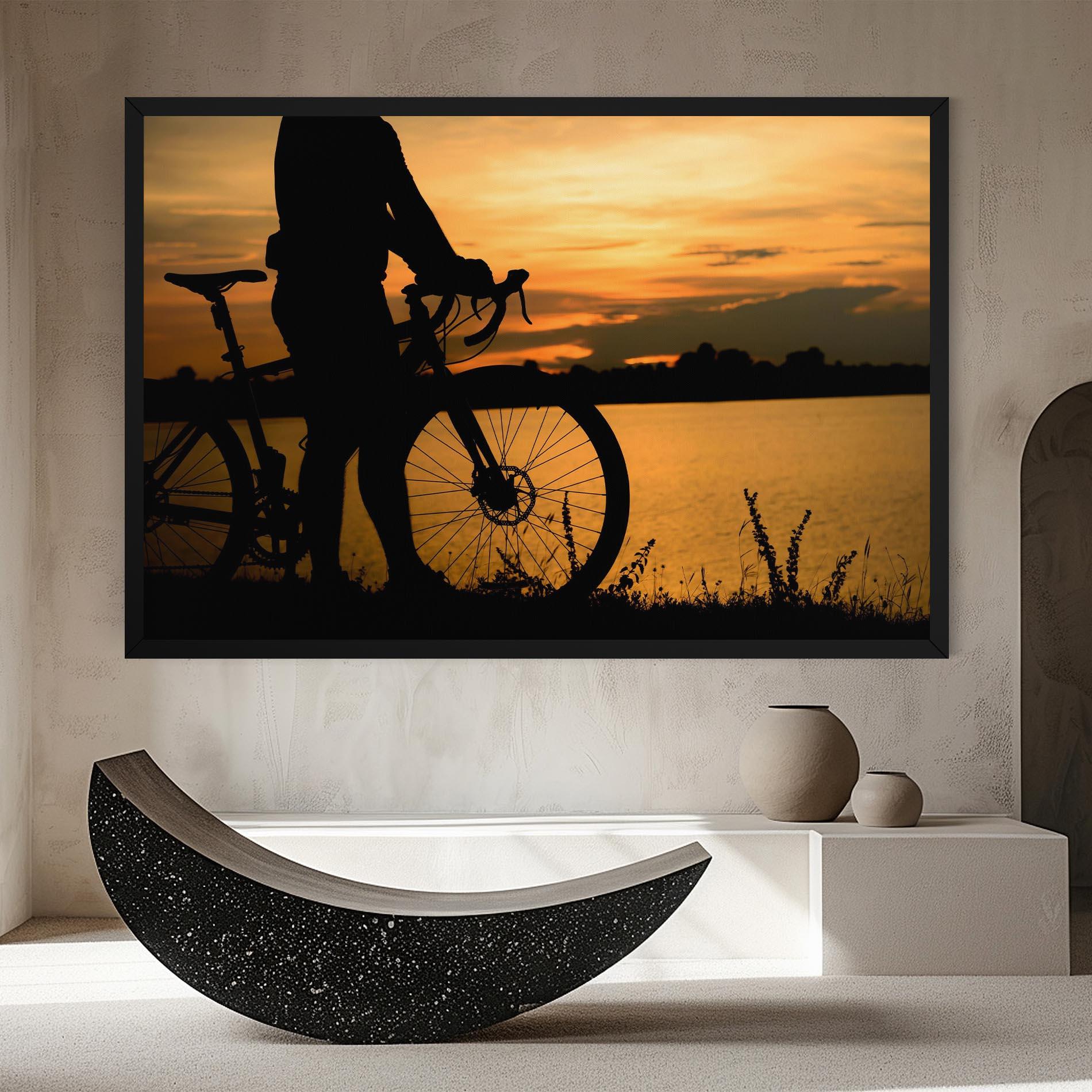 Leinwandbild Bicycle Sunset Silhouette mockup 8