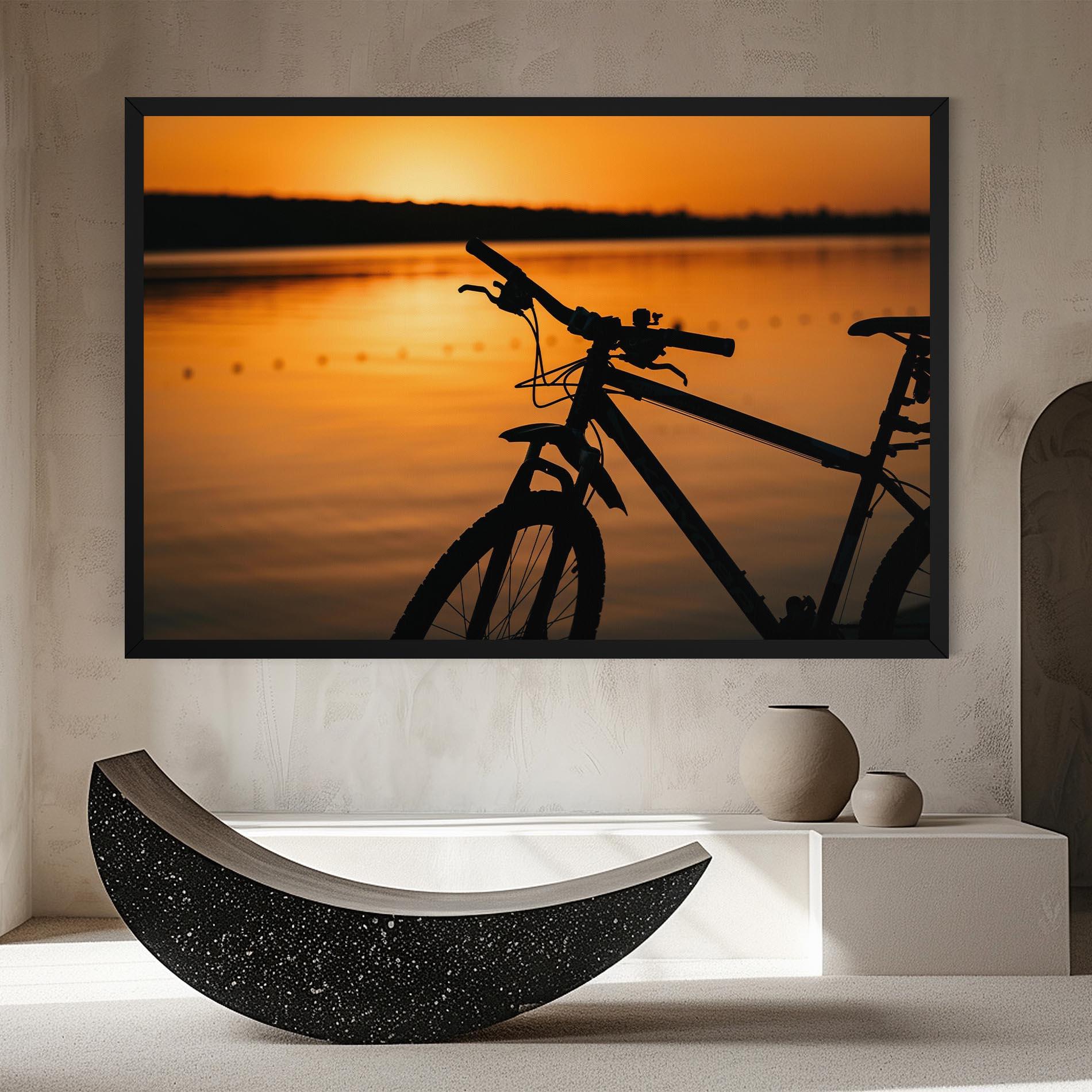 Leinwandbild Sunset Lake Bike mockup 8