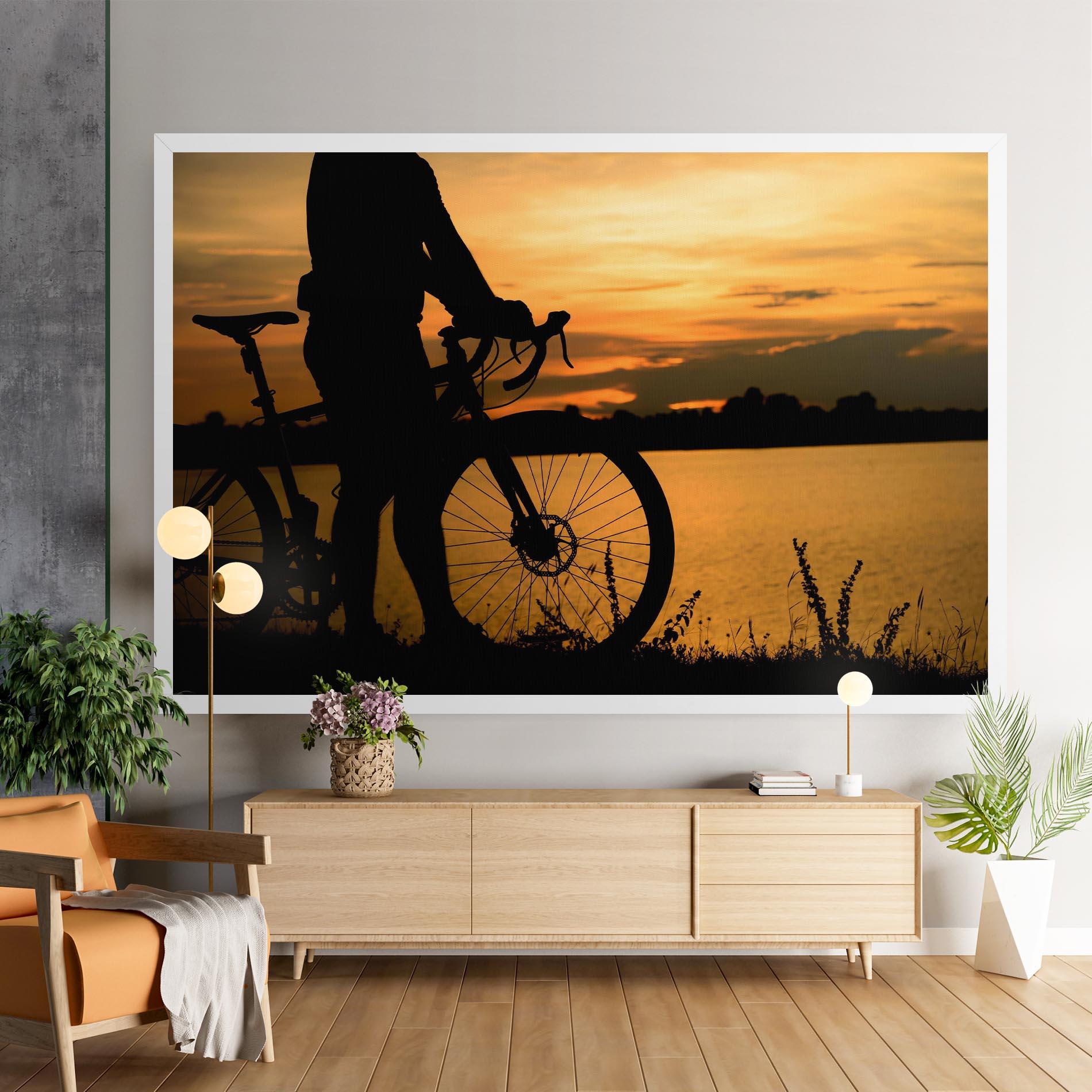 Leinwandbild Bicycle Sunset Silhouette mockup 9
