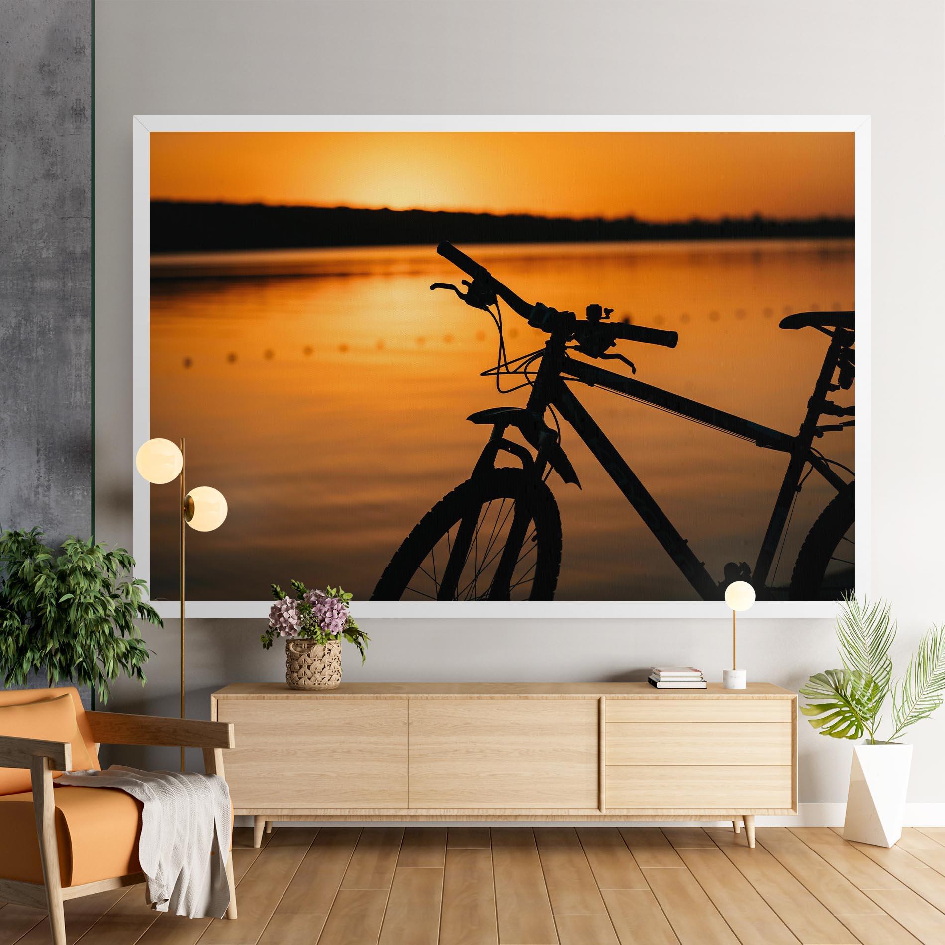 Leinwandbild Sunset Lake Bike mockup 9