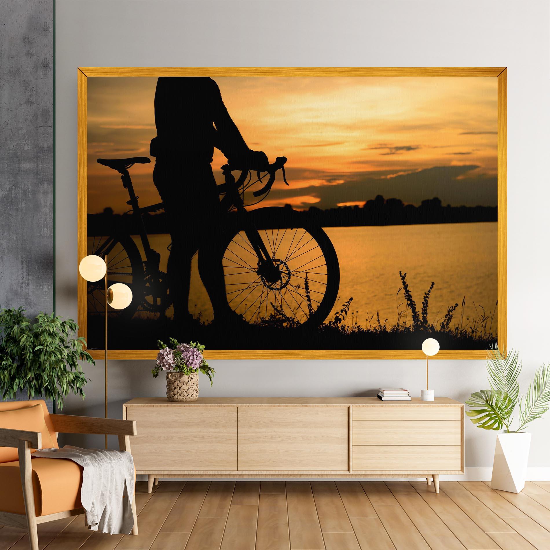 Leinwandbild Bicycle Sunset Silhouette mockup 9