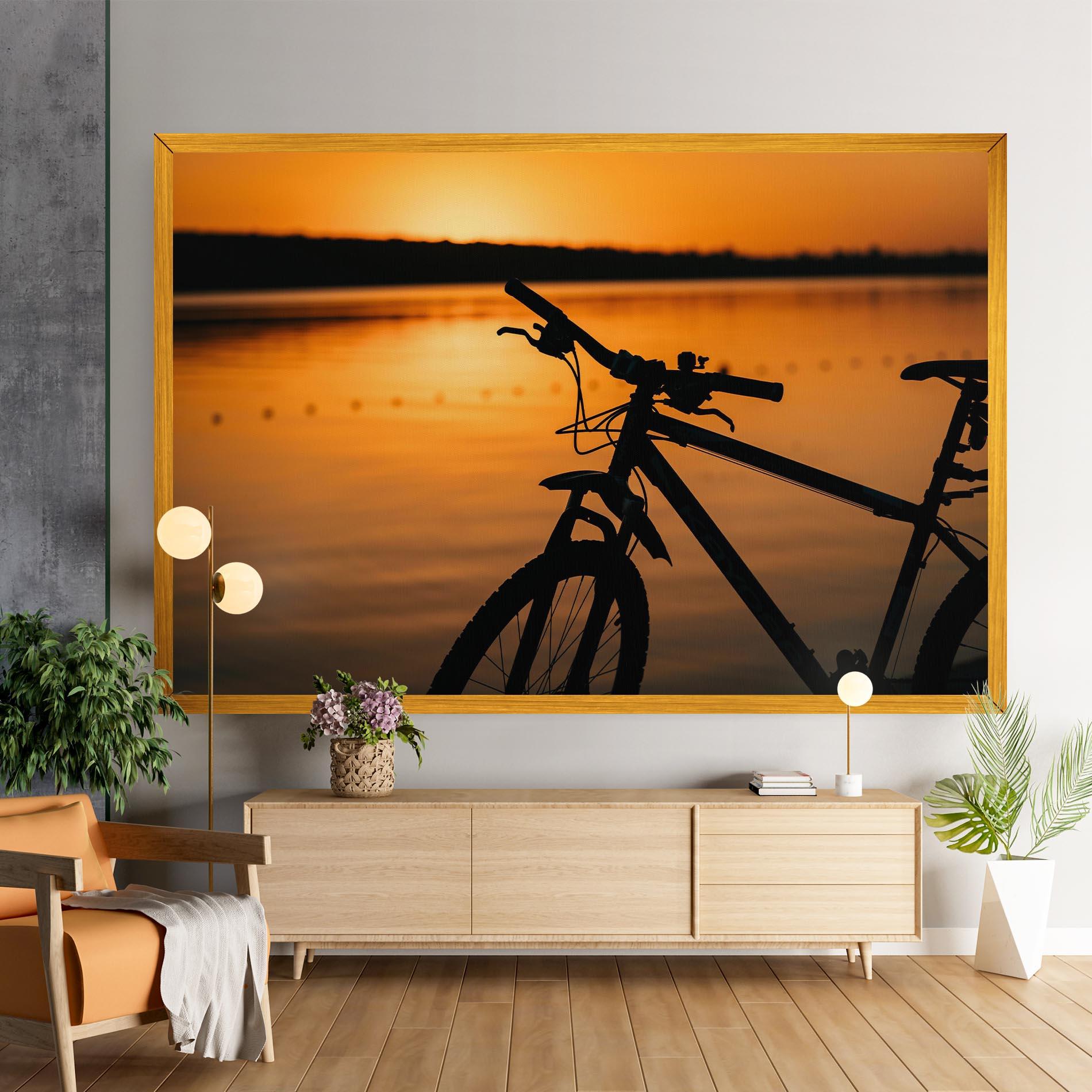 Leinwandbild Sunset Lake Bike mockup 9