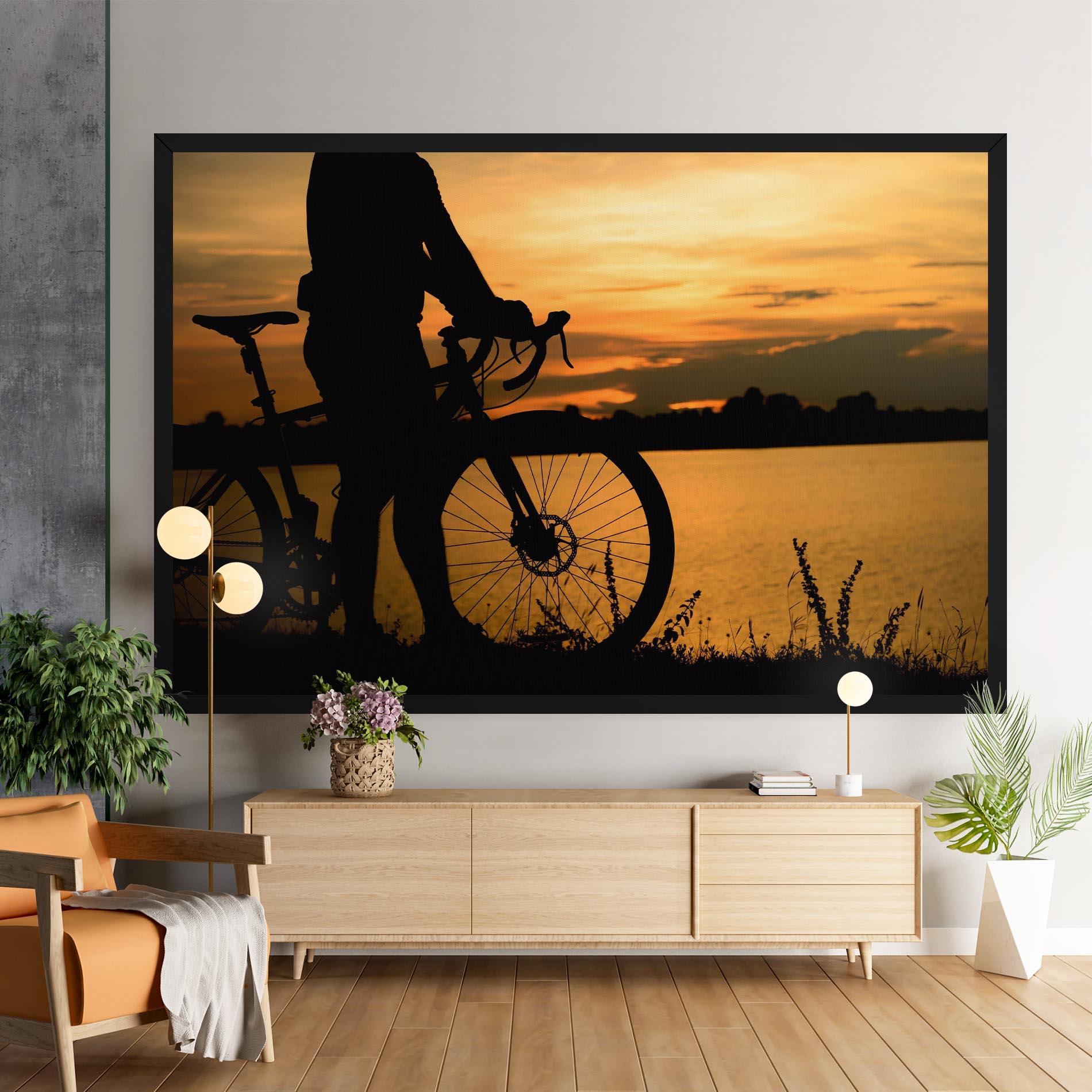 Leinwandbild Bicycle Sunset Silhouette mockup 9