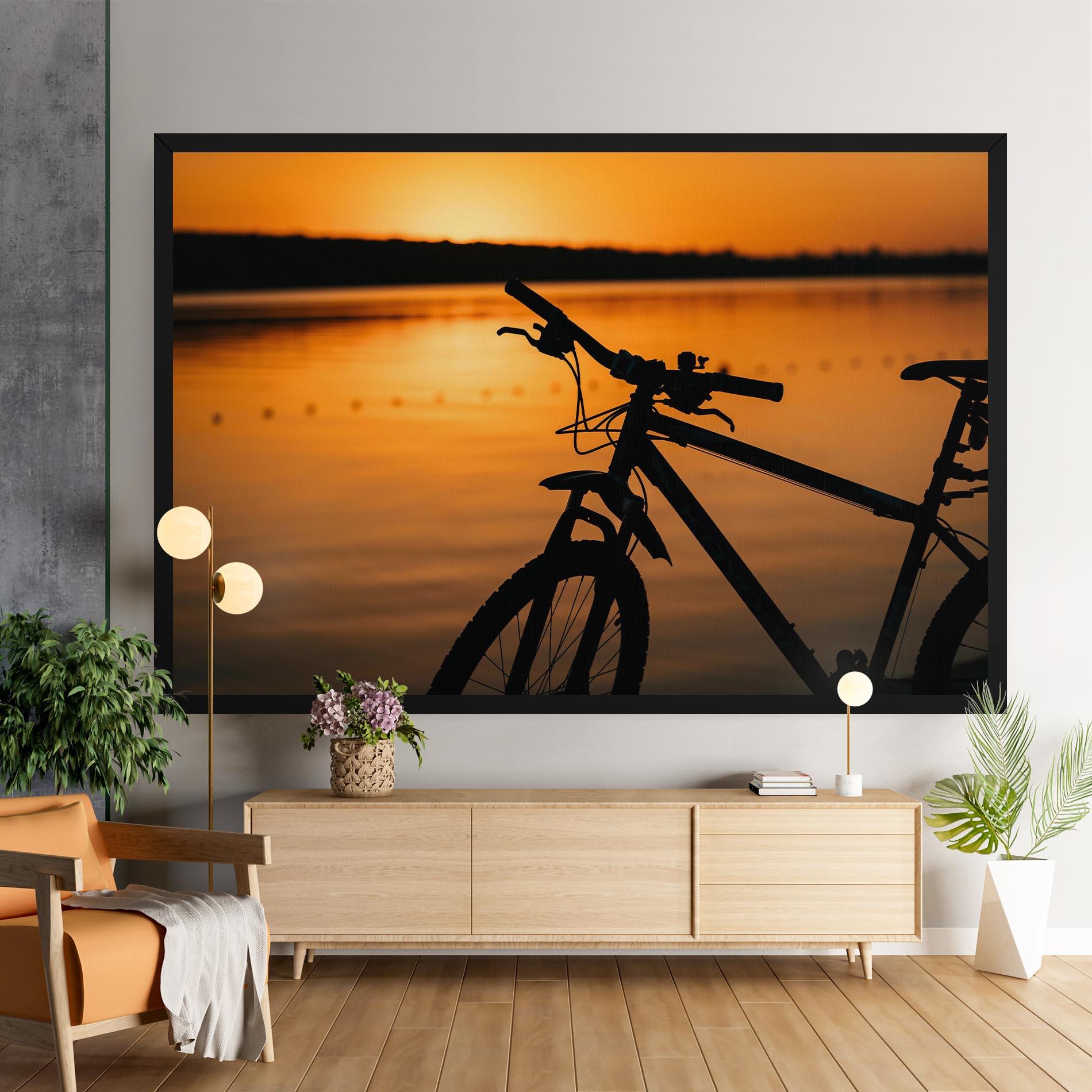 Leinwandbild Sunset Lake Bike mockup 9