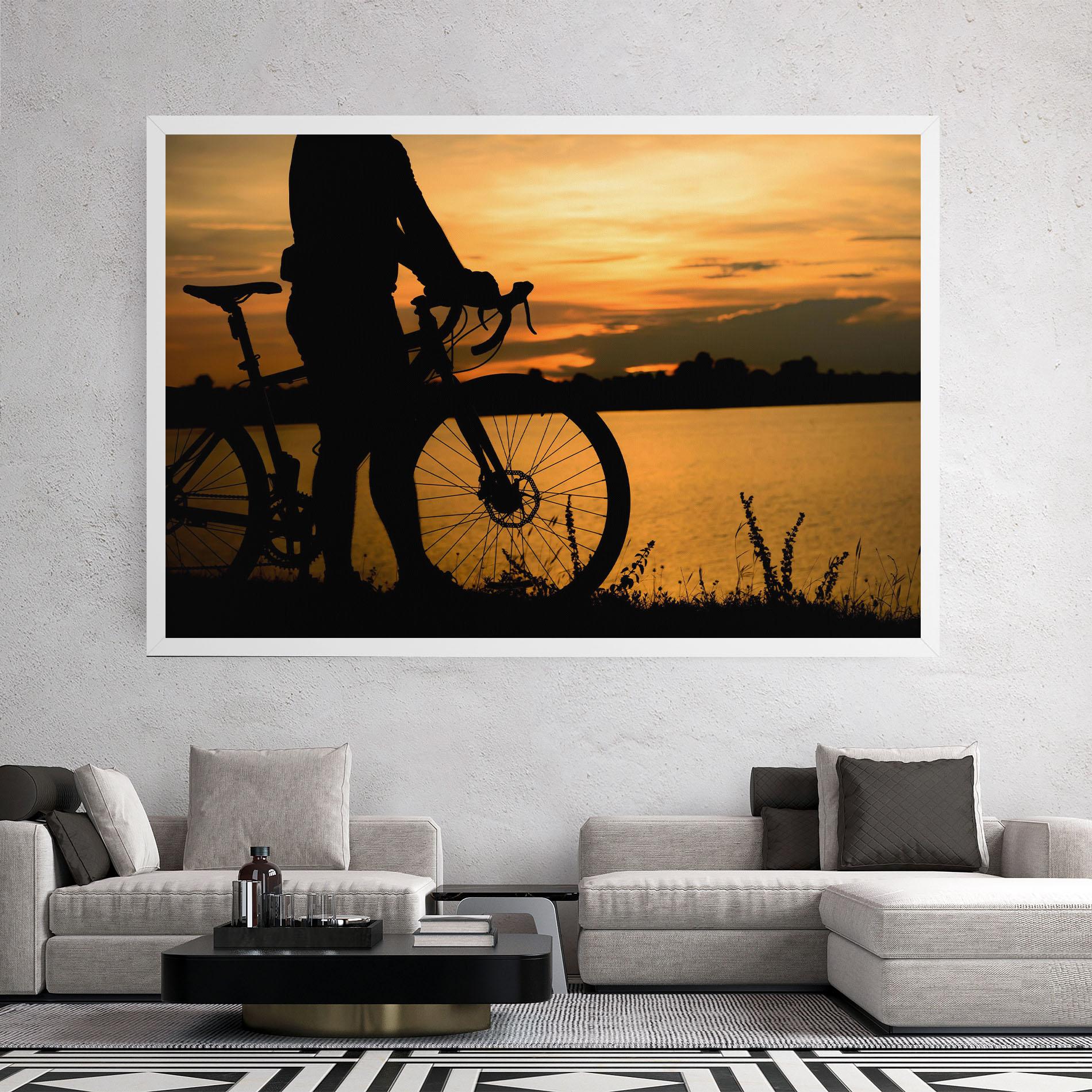 Leinwandbild Bicycle Sunset Silhouette mockup 2