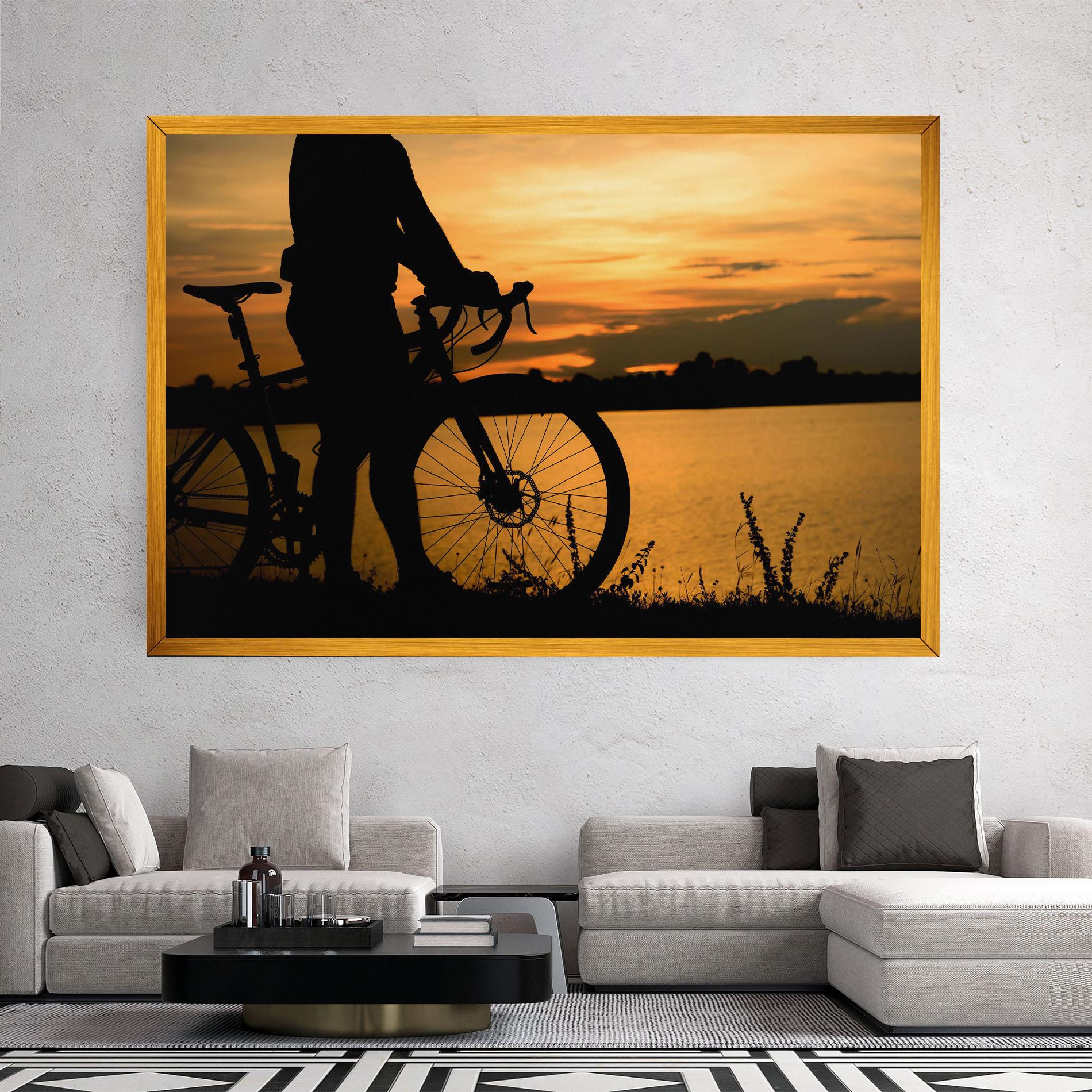 Leinwandbild Bicycle Sunset Silhouette mockup 2