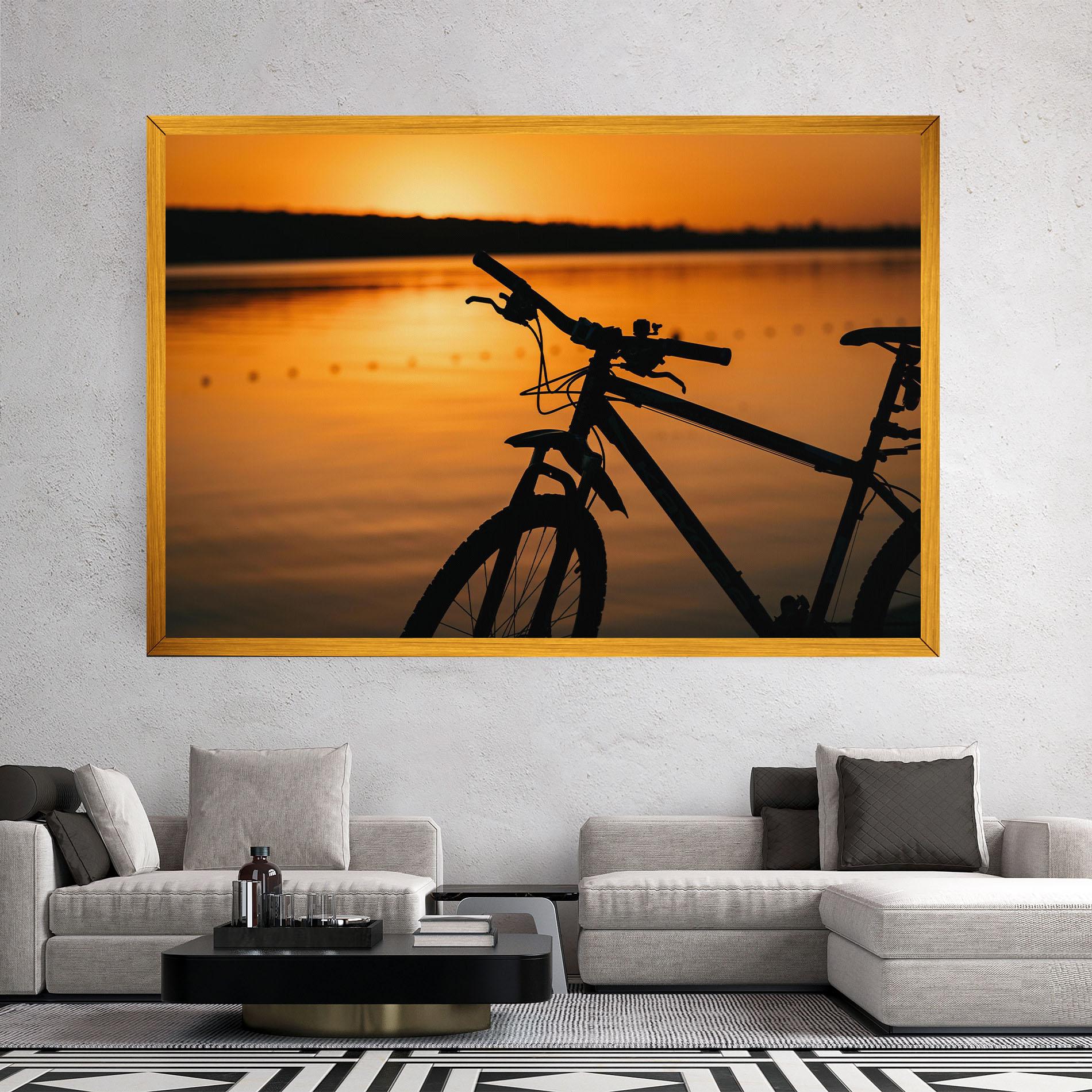 Leinwandbild Sunset Lake Bike mockup 2