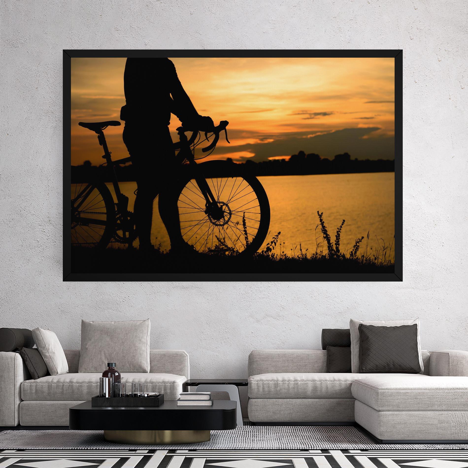 Leinwandbild Bicycle Sunset Silhouette mockup 2