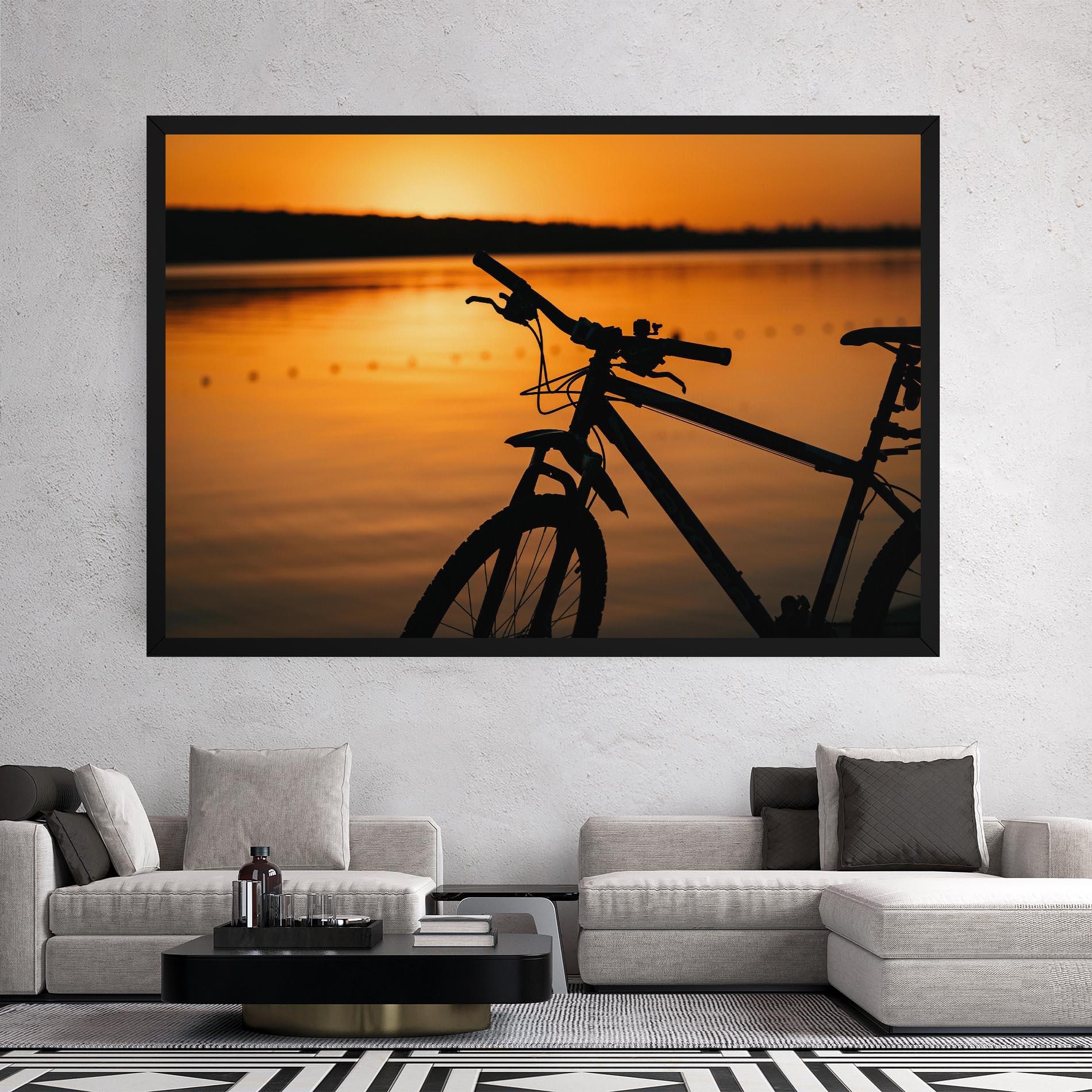 Leinwandbild Sunset Lake Bike mockup 2