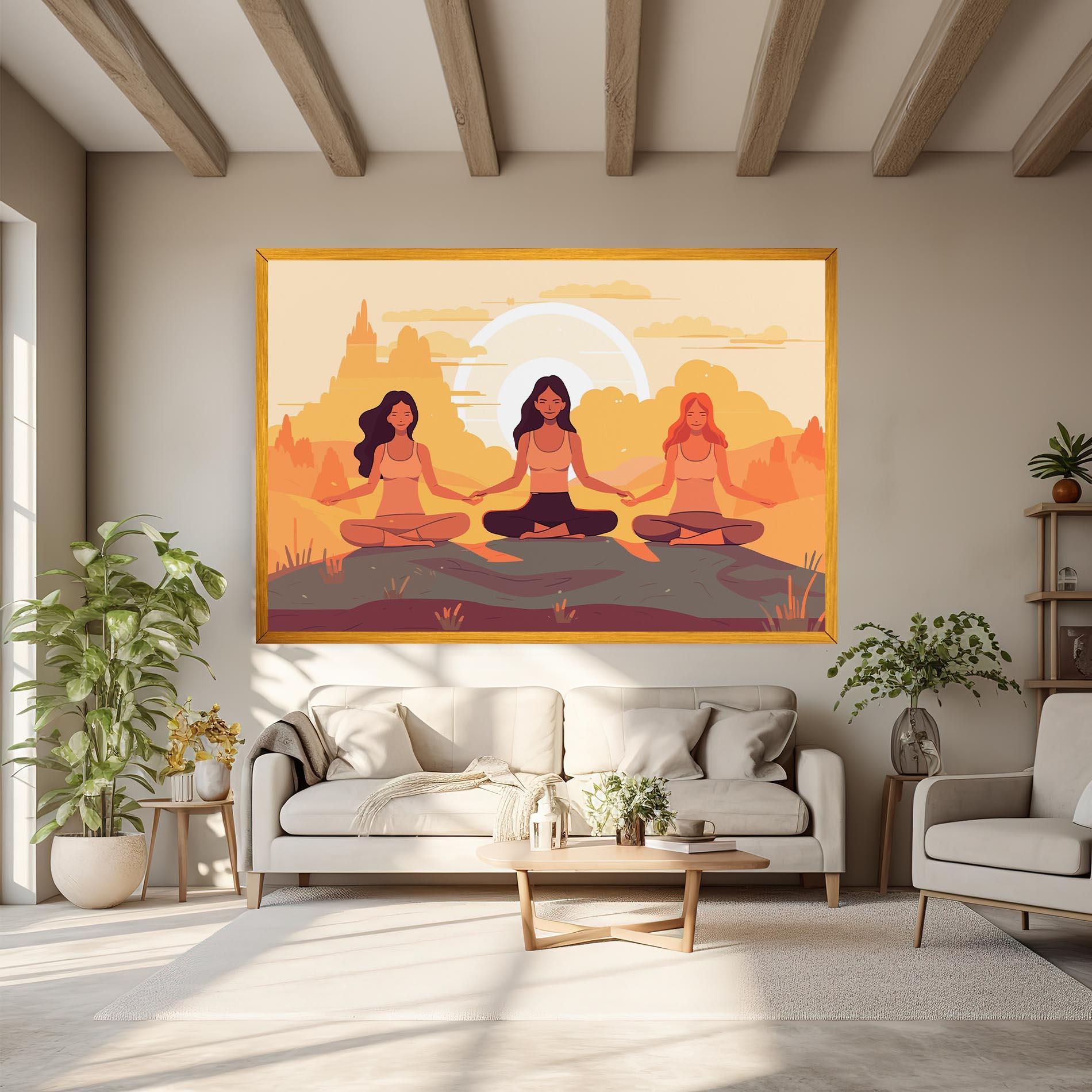 Leinwandbild Three Yoga Girls mockup 6