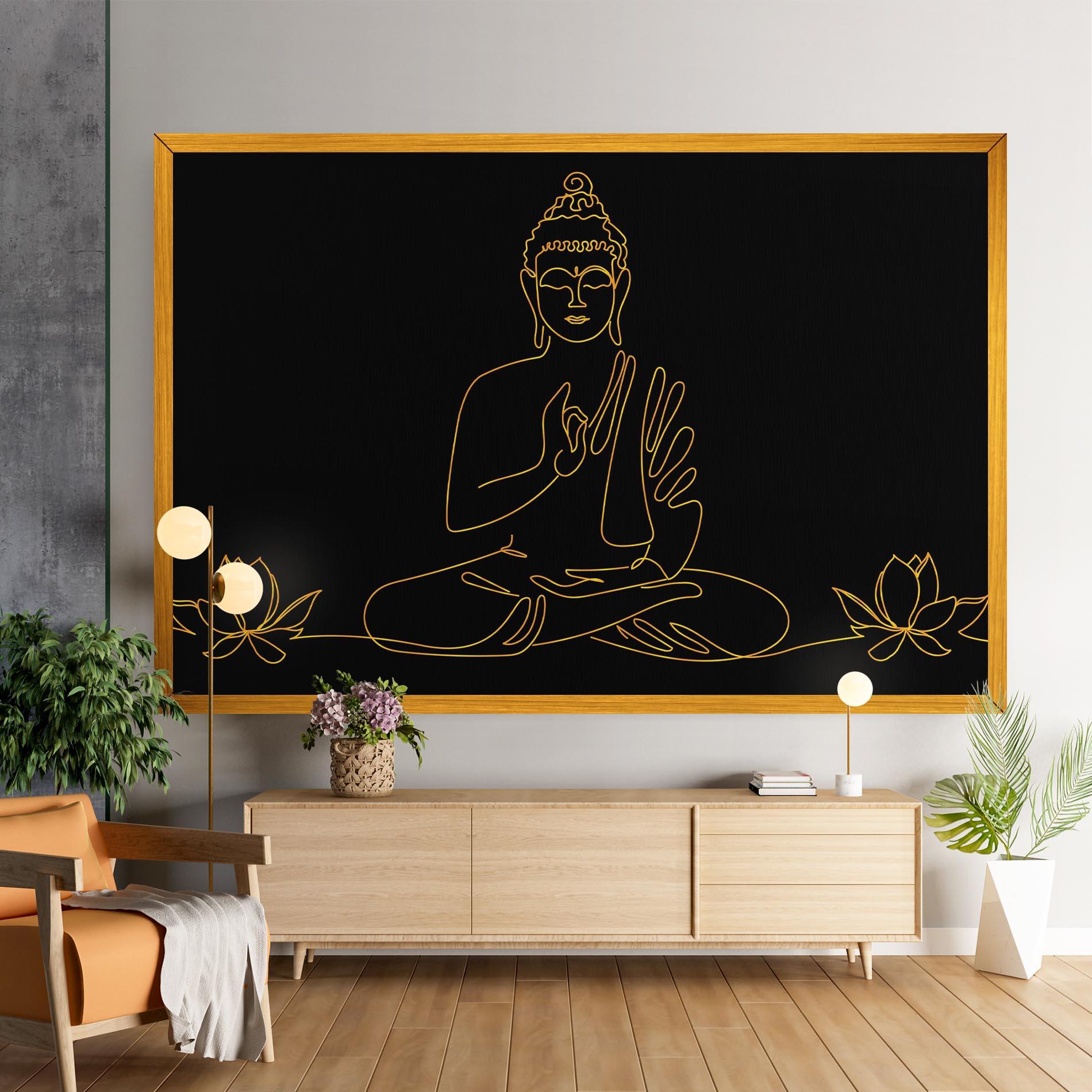 Leinwandbild Buddha Gold Line mockup 9