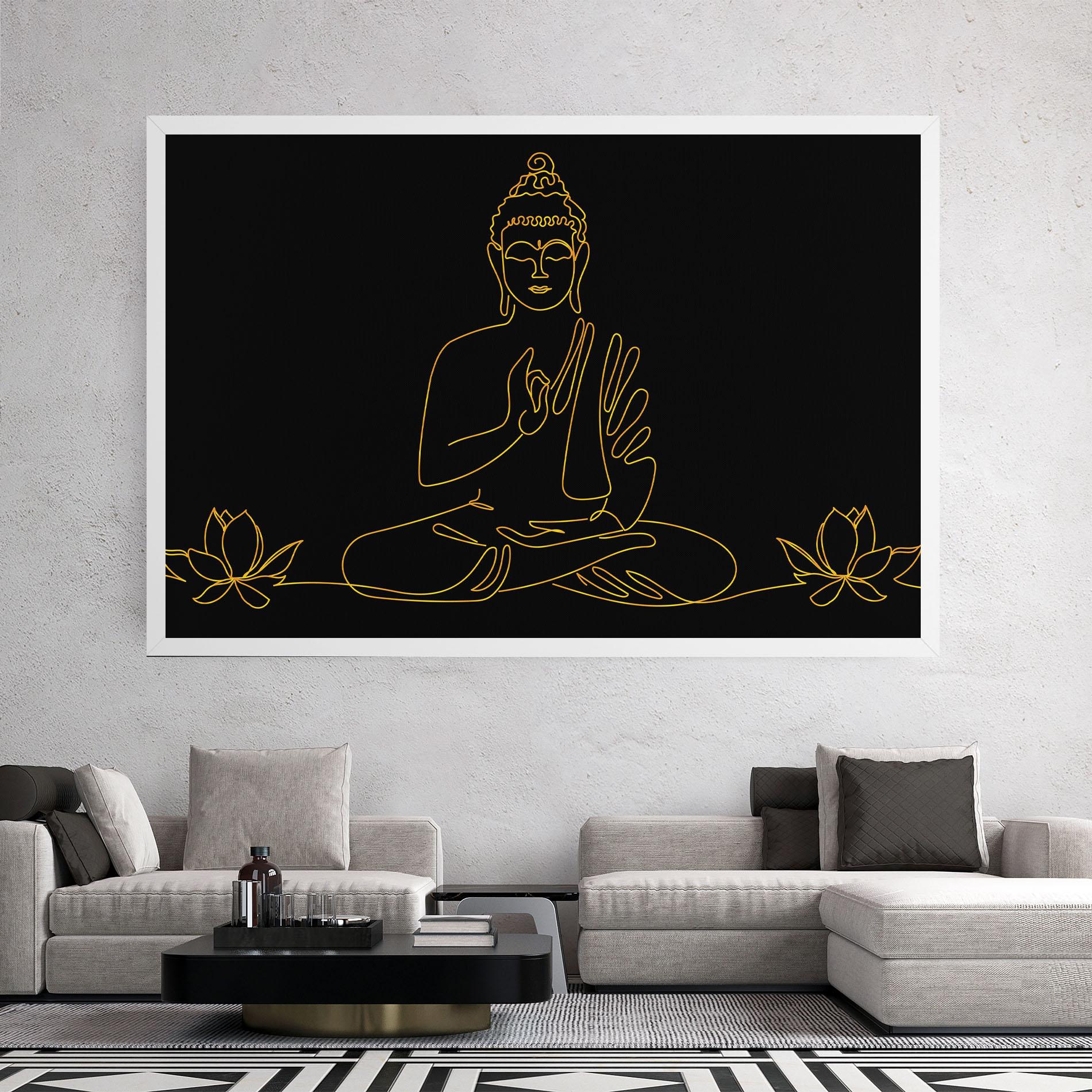 Leinwandbild Buddha Gold Line mockup 2