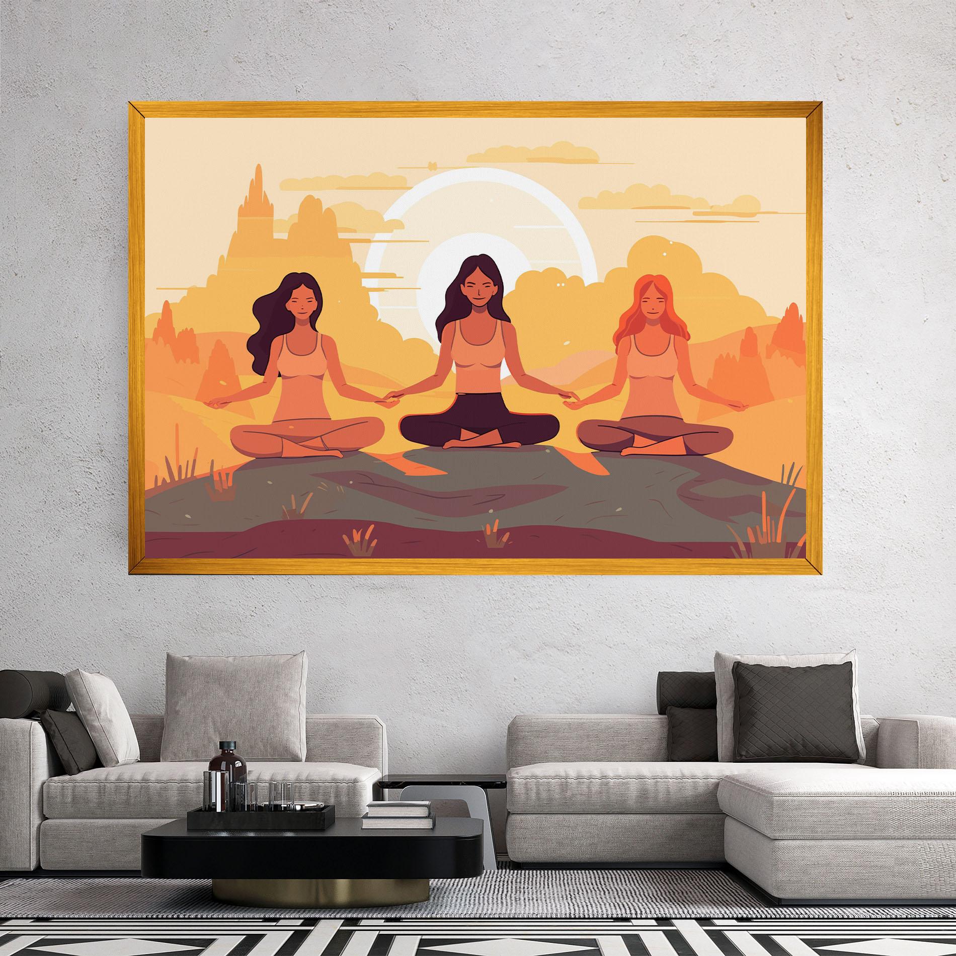 Leinwandbild Three Yoga Girls mockup 2