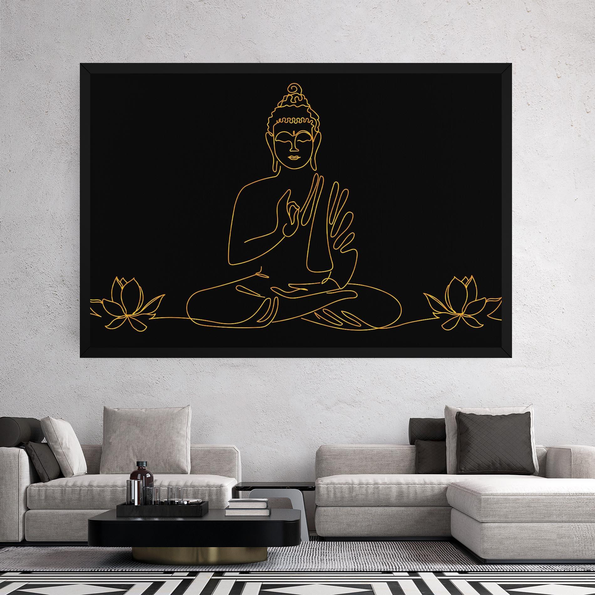 Leinwandbild Buddha Gold Line mockup 2