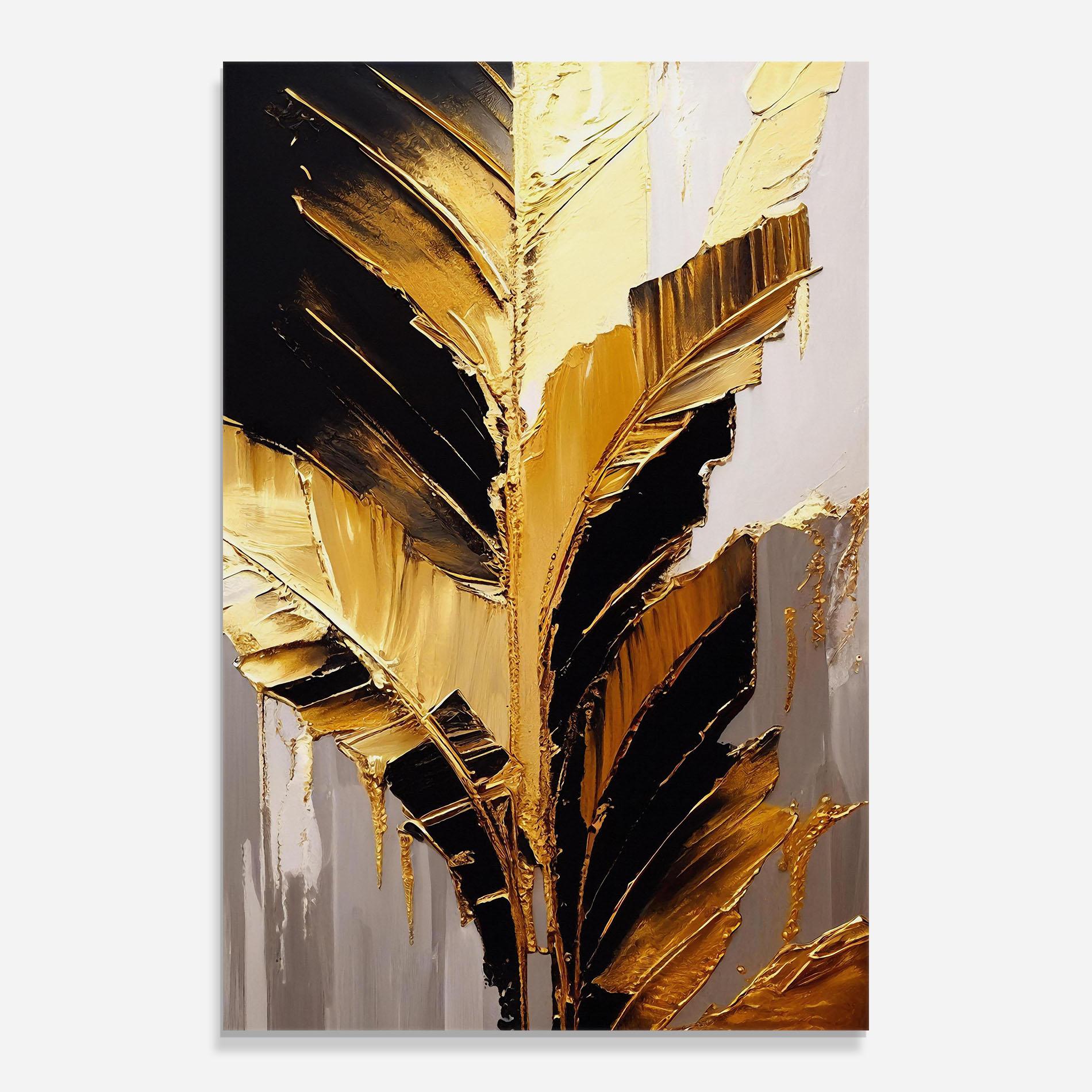 Glasbild Balck With Gold Leafs mockup 0