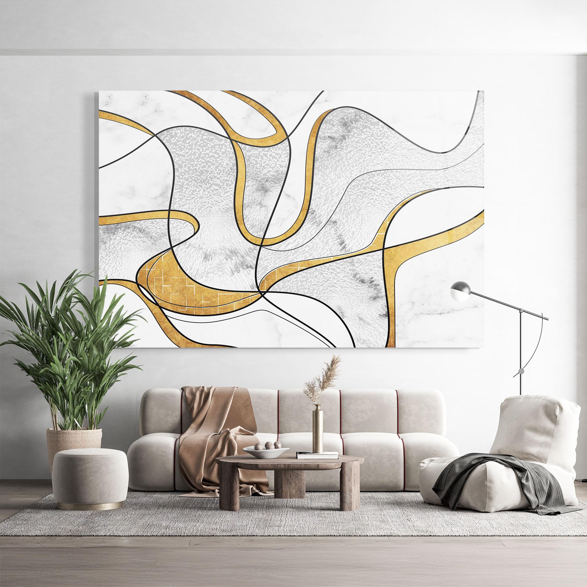 Glasbild Abstract Gold Lines mockup 9