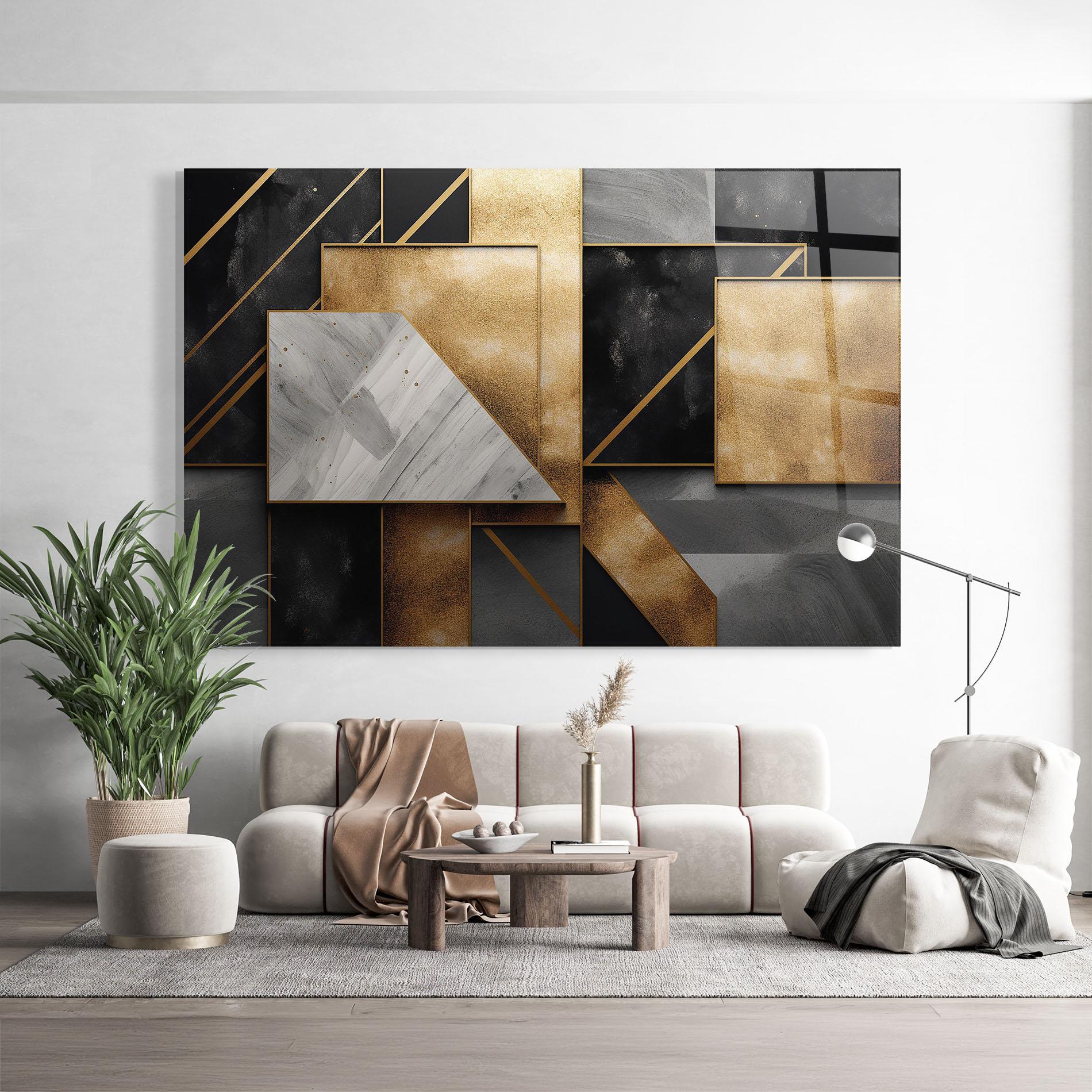 Glasbild Abstract Gold Square mockup 9
