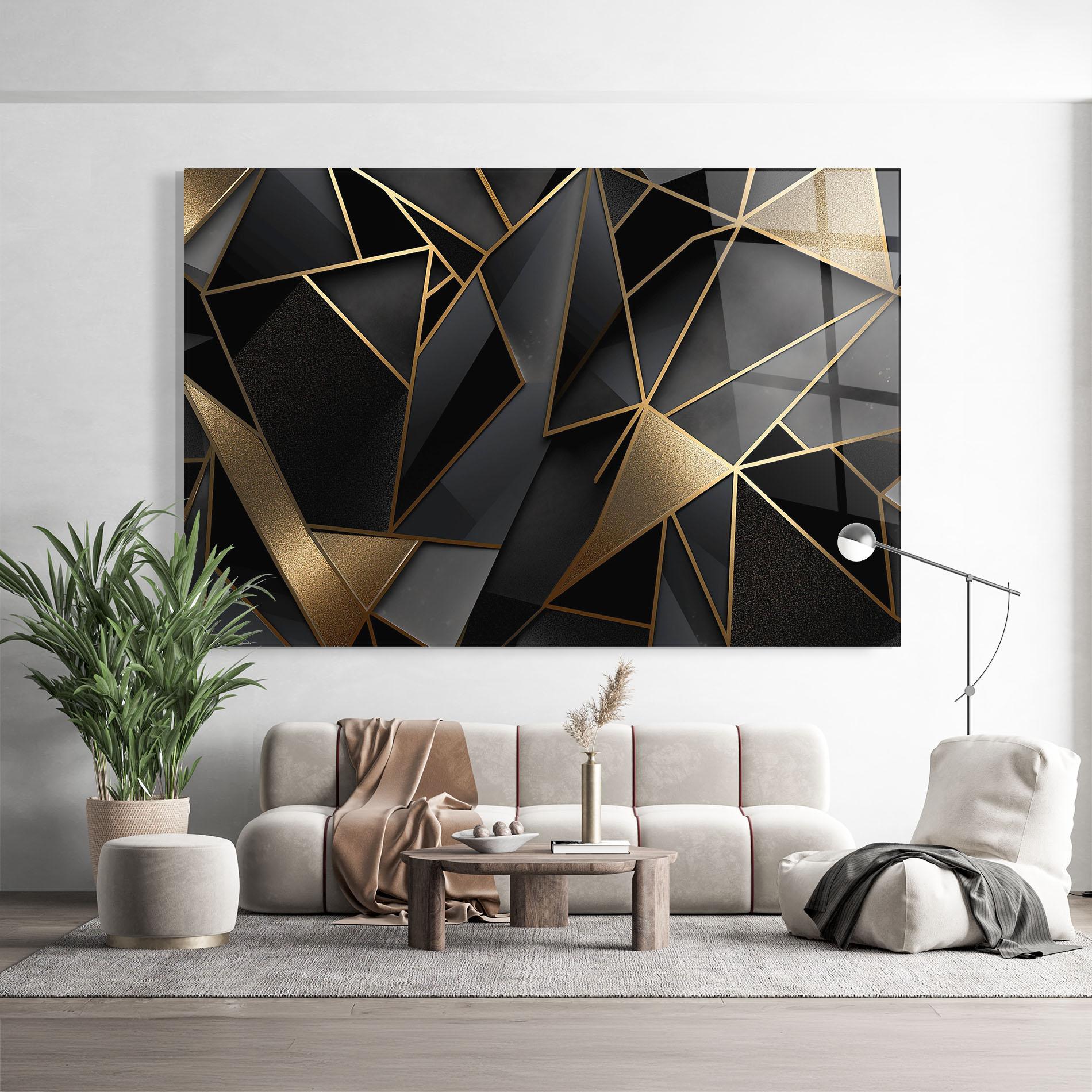 Glasbild Abstract Golden Art mockup 9