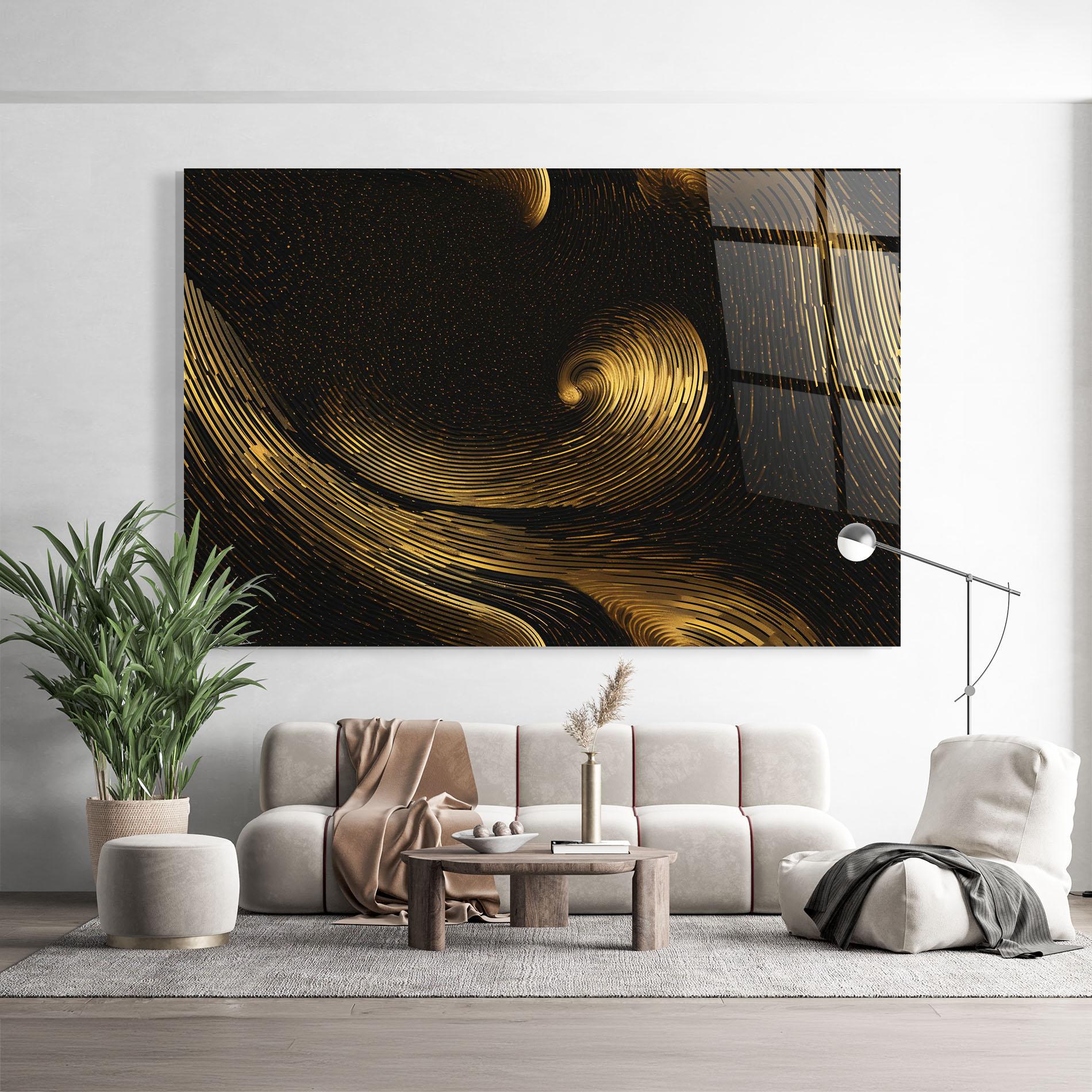 Glasbild Black Painting With Gold mockup 9