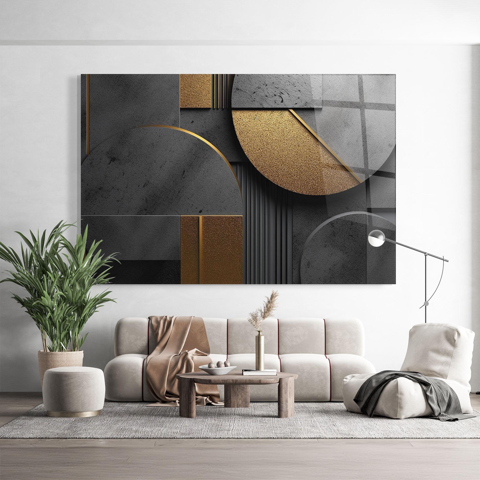 Glasbild Gold With Grey Circle mockup 9