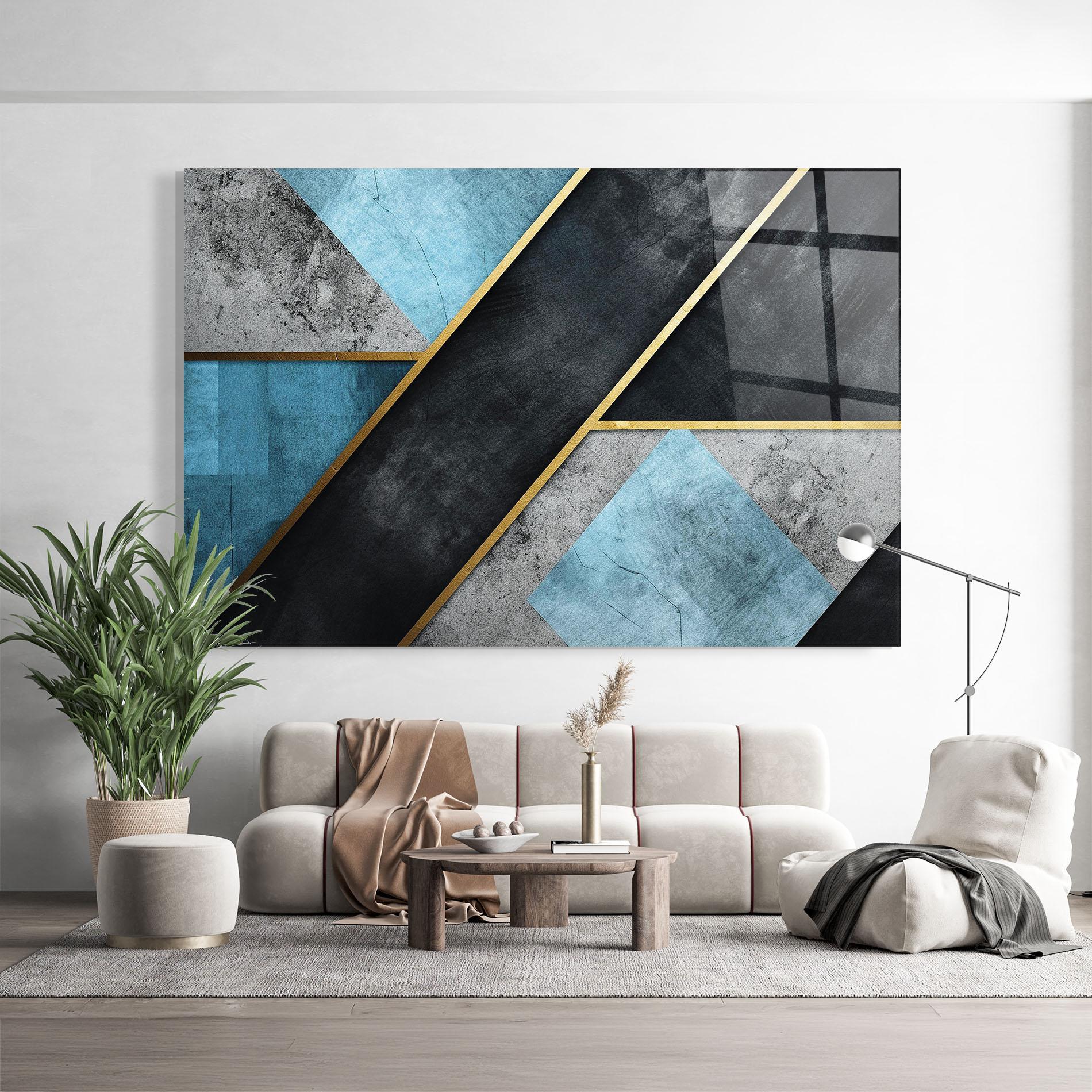 Glasbild Grey With Blue Painting mockup 9