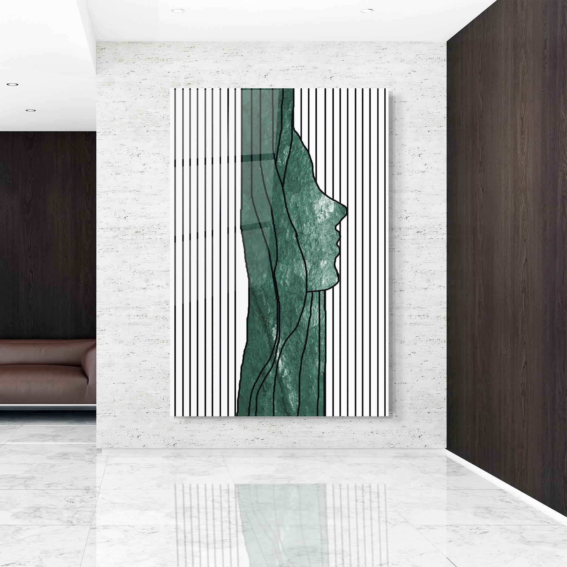 Glasbild Abstract Green Face mockup 9