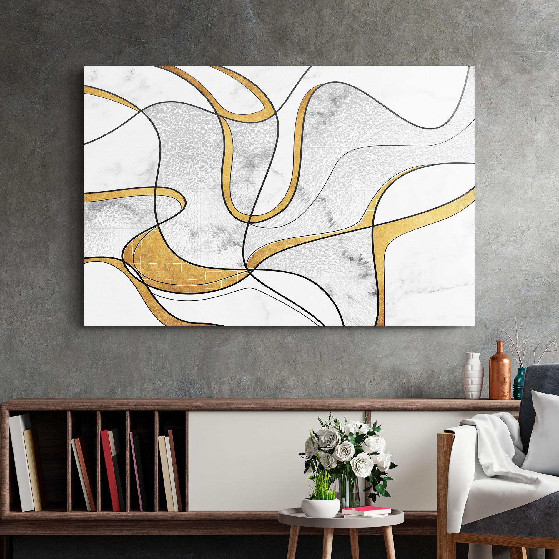 Glasbild Abstract Gold Lines mockup 2