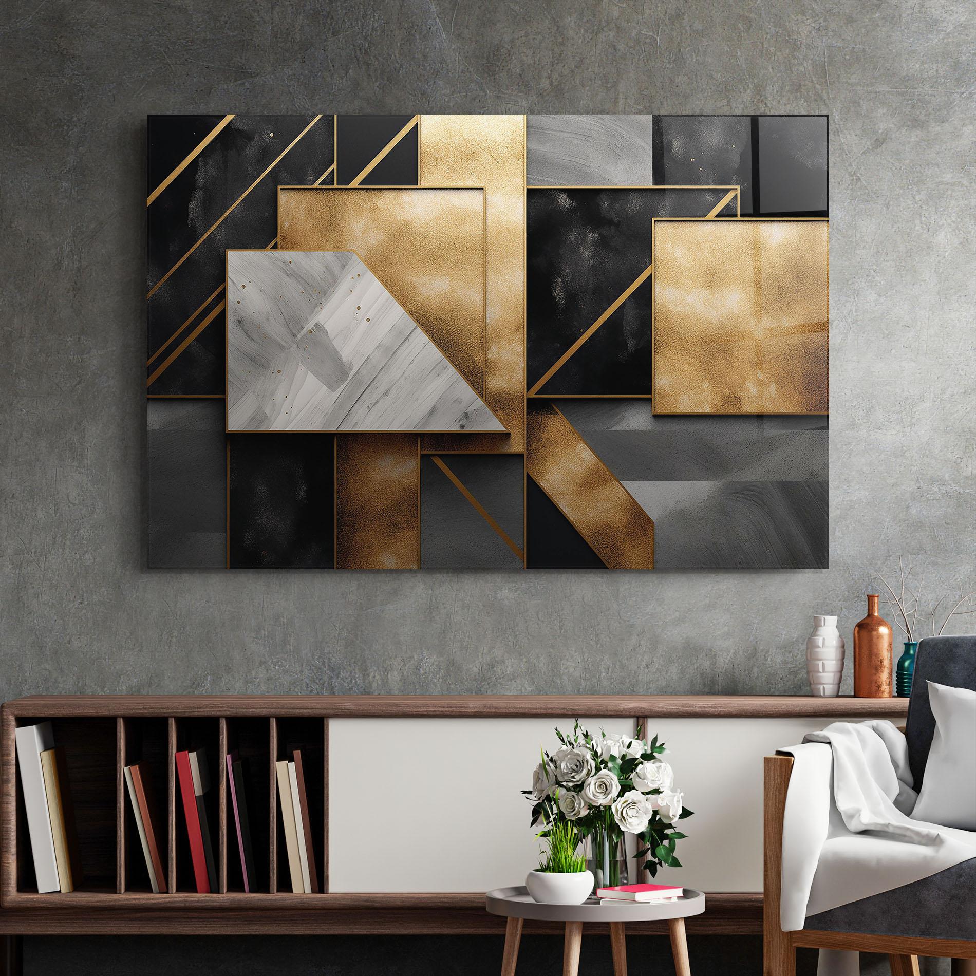 Glasbild Abstract Gold Square mockup 2