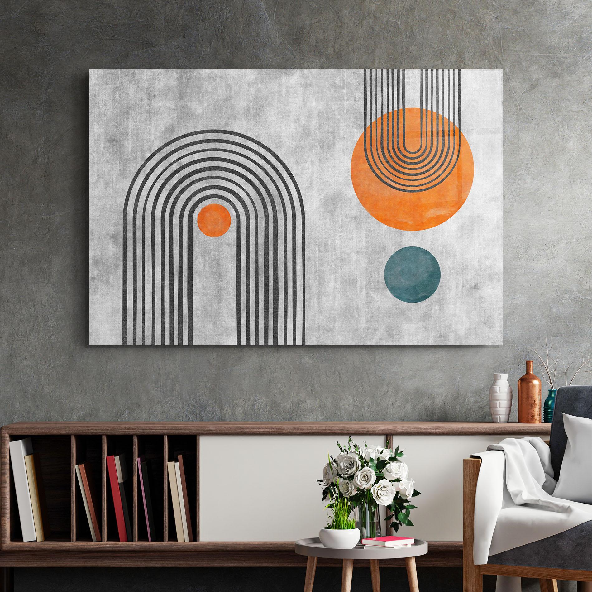 Glasbild Abstract Orange Circles mockup 2