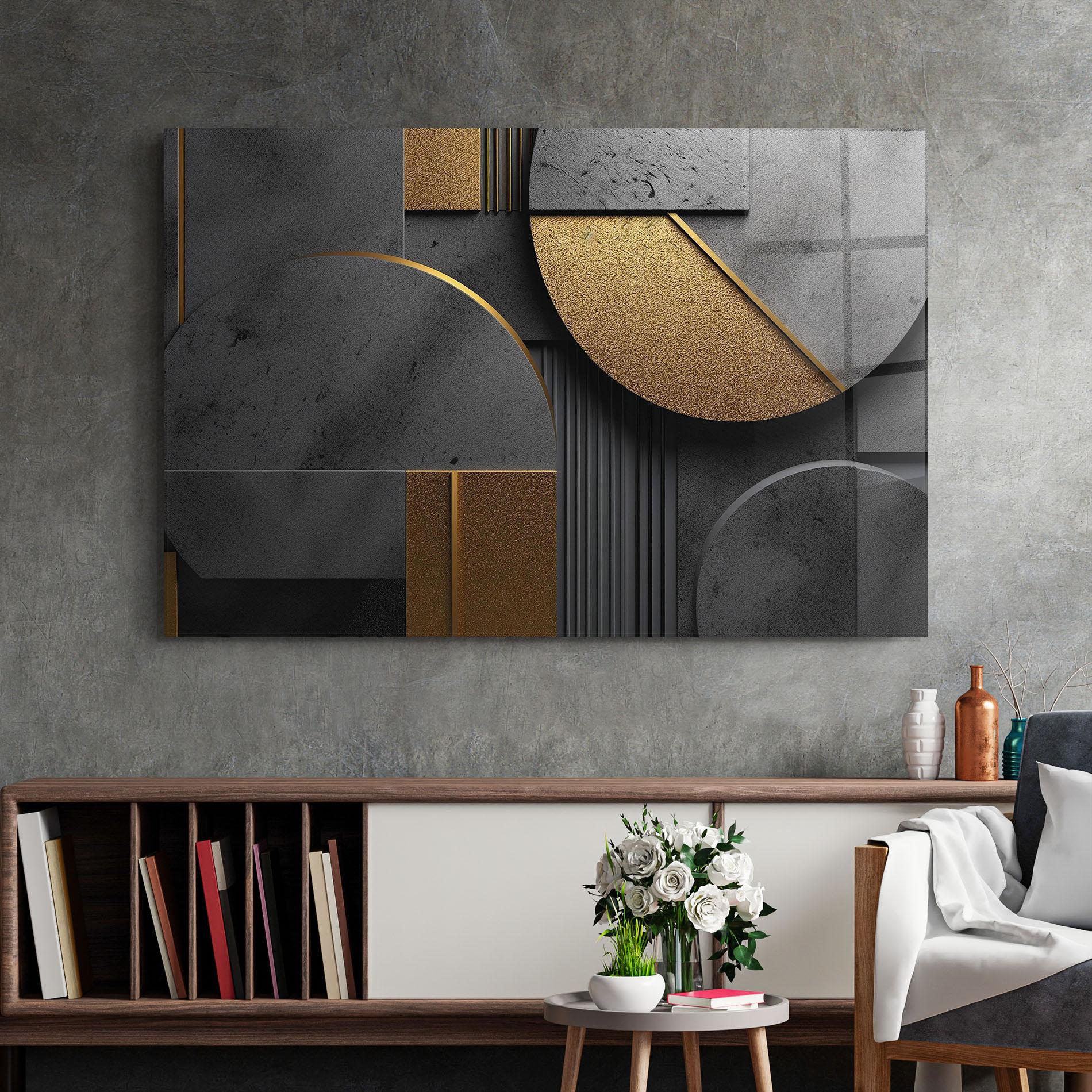 Glasbild Gold With Grey Circle mockup 2