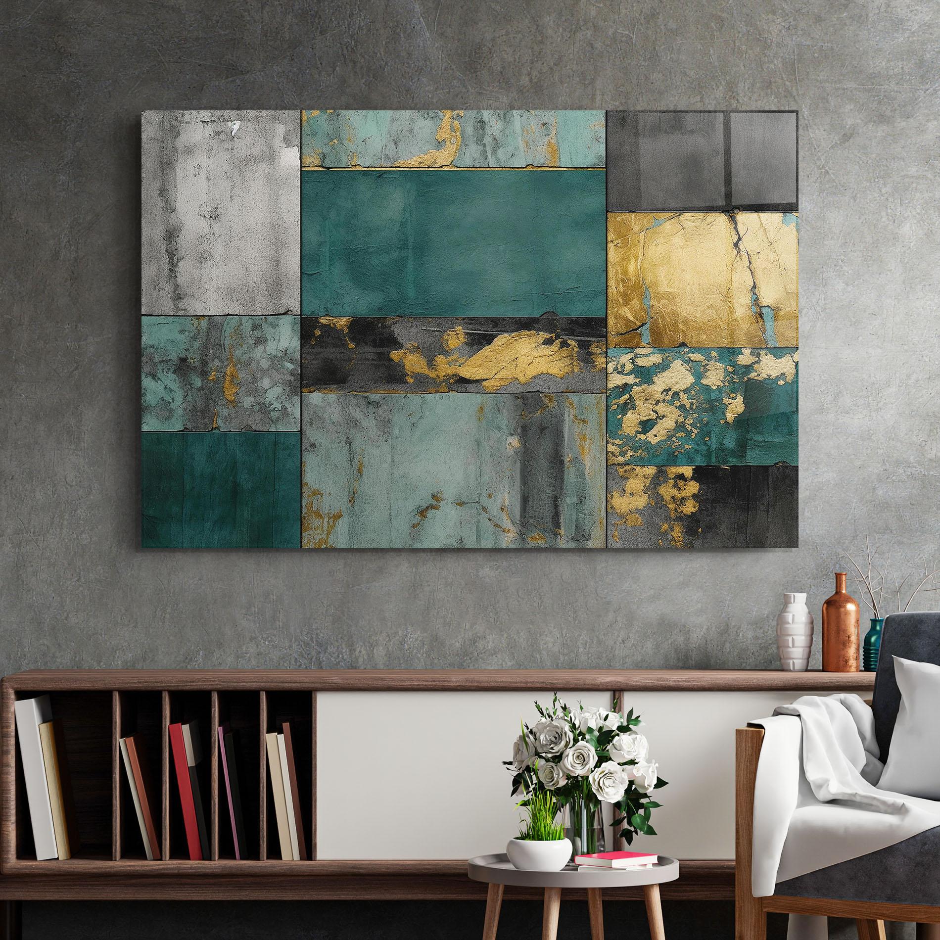 Glasbild Golden Green Painting mockup 2