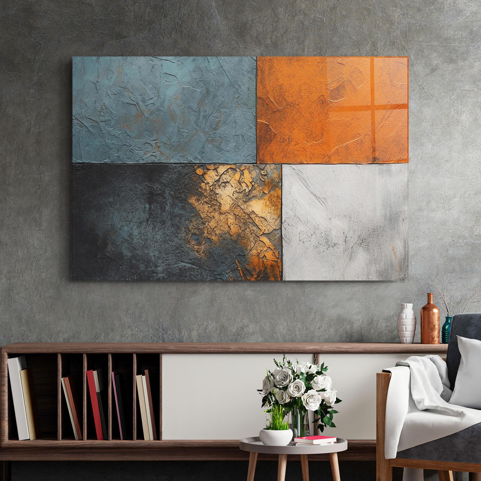 Glasbild White Square With Gold mockup 2