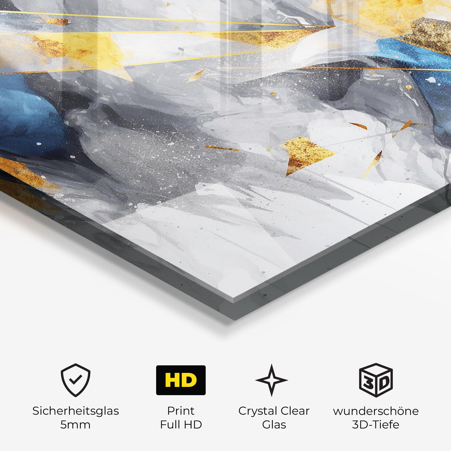 Glasbild Abstract Gold Blue Pattern mockup 3