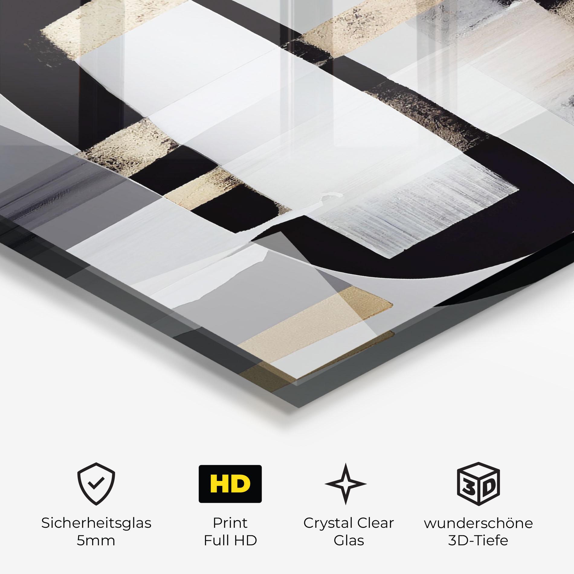 Glasbild Abstract Gold Painting With Black mockup 3