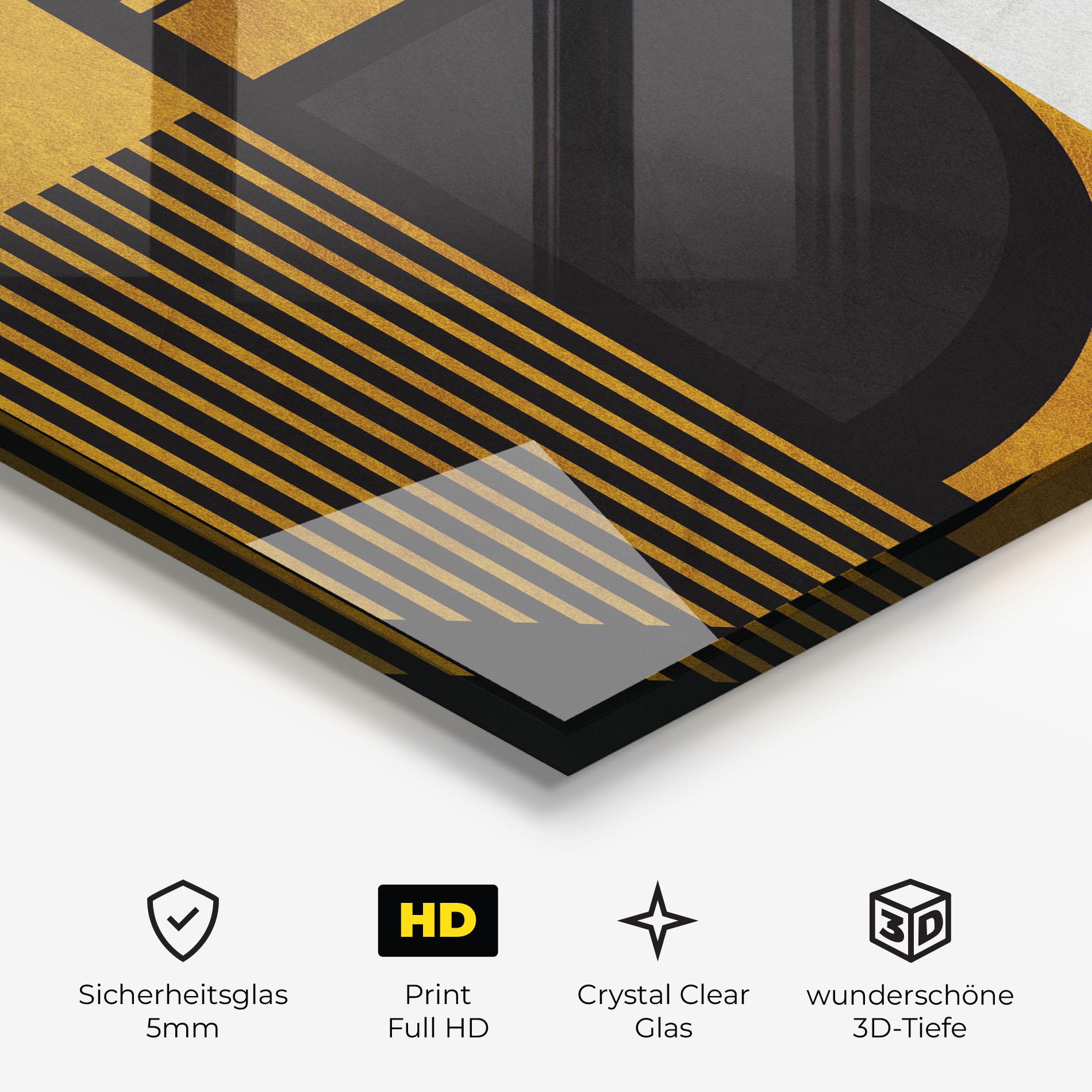 Glasbild Black Lines On Gold mockup 3