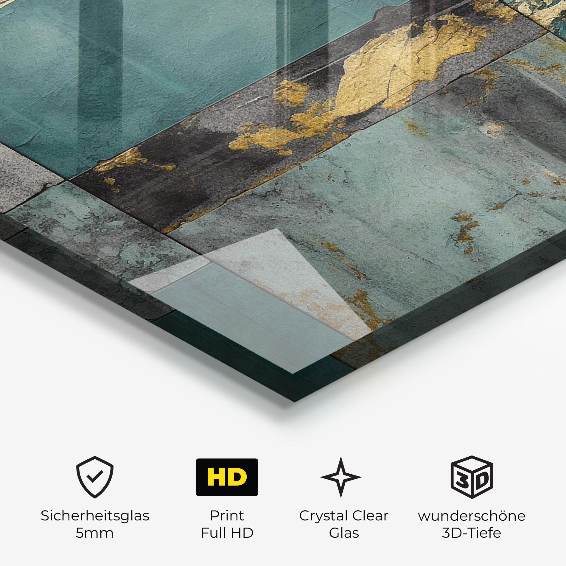 Glasbild Golden Green Painting mockup 3